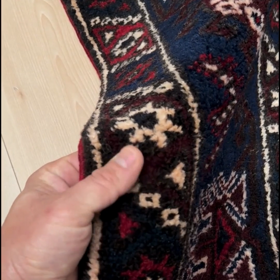 5x7 Dosemealti vintage Turkish tribal rug – top-quality wool, rich crimson red and midnight blue hues, intricate geometric and floral patterns. Perfect for bedroom, living room, or dining area. Handwoven with character and history. Available at the best rug shop in Burlingame CA, SF Bay Area – free shipping!