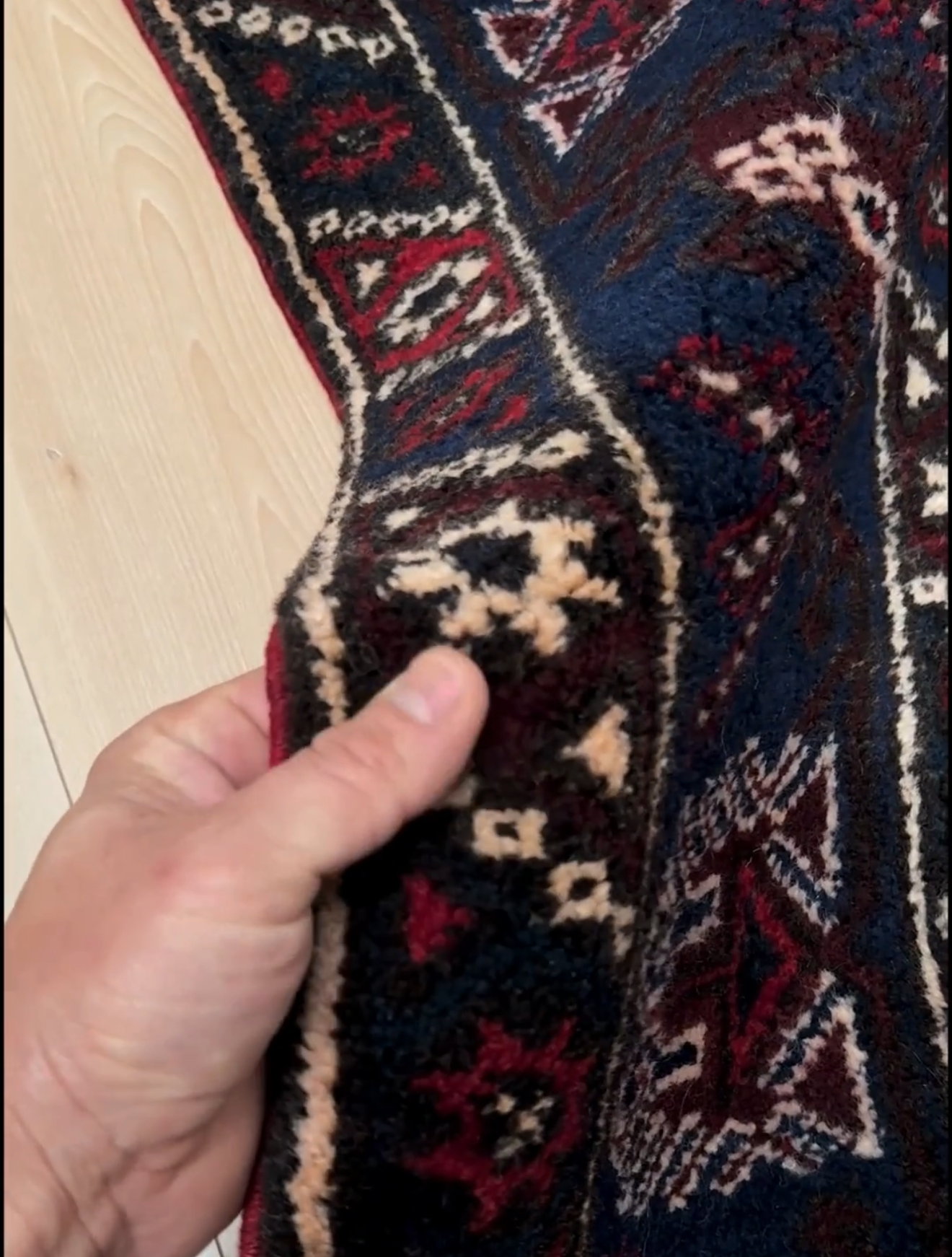 5x7 Dosemealti vintage Turkish tribal rug – top-quality wool, rich crimson red and midnight blue hues, intricate geometric and floral patterns. Perfect for bedroom, living room, or dining area. Handwoven with character and history. Available at the best rug shop in Burlingame CA, SF Bay Area – free shipping!