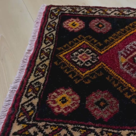 Ruby Red Black 2x3 handmade small wool rug for kitchen entry under the desk bathroom bedroom Turkish mini rug free shipping