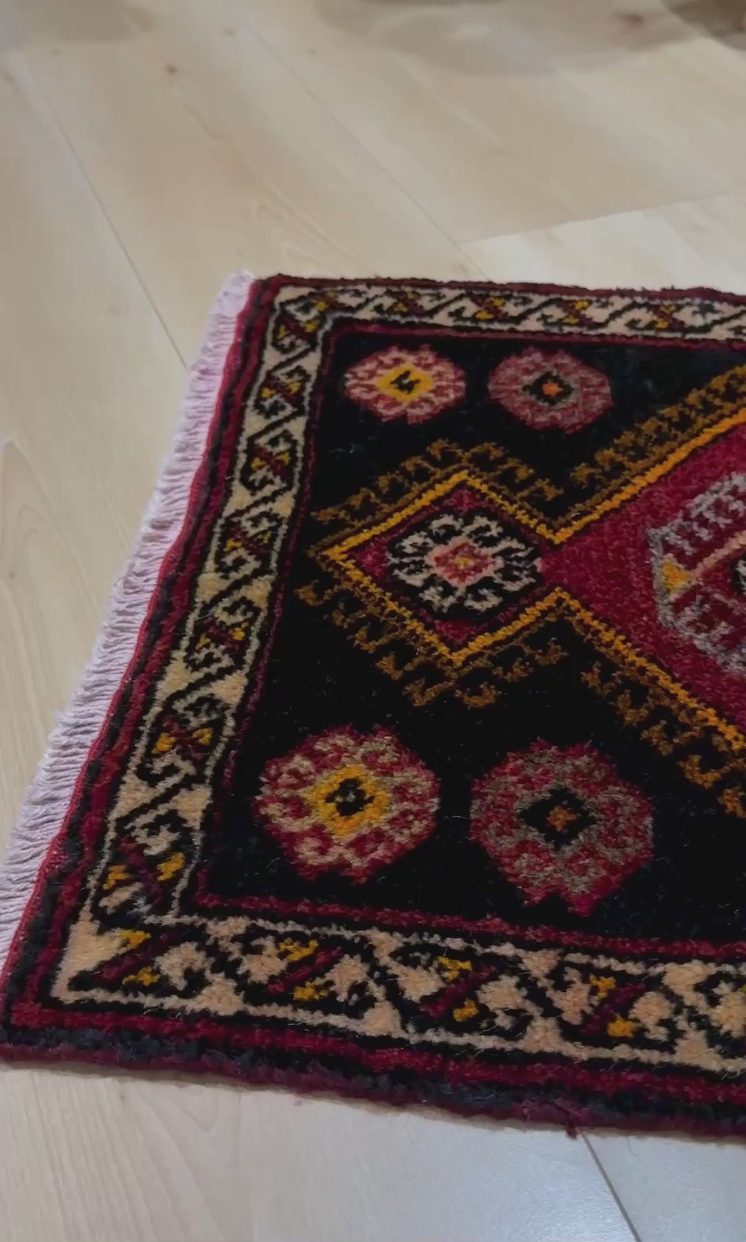 Ruby Red Black 2x3 handmade small wool rug for kitchen entry under the desk bathroom bedroom Turkish mini rug free shipping