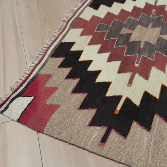Vintage Mut kilim rug 3x5 handmade Turkish flatweave — Navajo style geometric pattern — wall hanging — best rug shop San Francisco Bay Area Burlingame CA