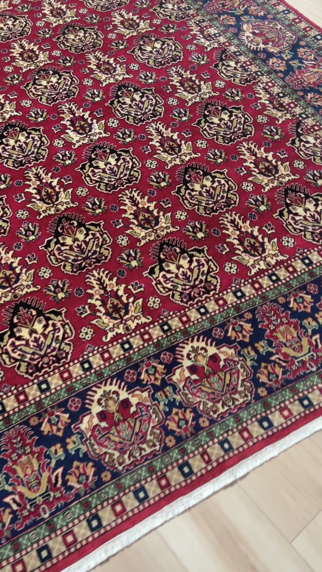 8x10 ft Hereke vintage Turkish luxury rug with crown-like floral motifs, perfect for living rooms, bedrooms, or dining spaces. This elegant handmade wool-on-cotton carpet is in pristine condition with authentic 'HEREKE' marking. From the best luxury handmade rug shop in the San Francisco Bay Area, offering free shipping. Add this timeless piece to your home for unmatched sophistication and style.