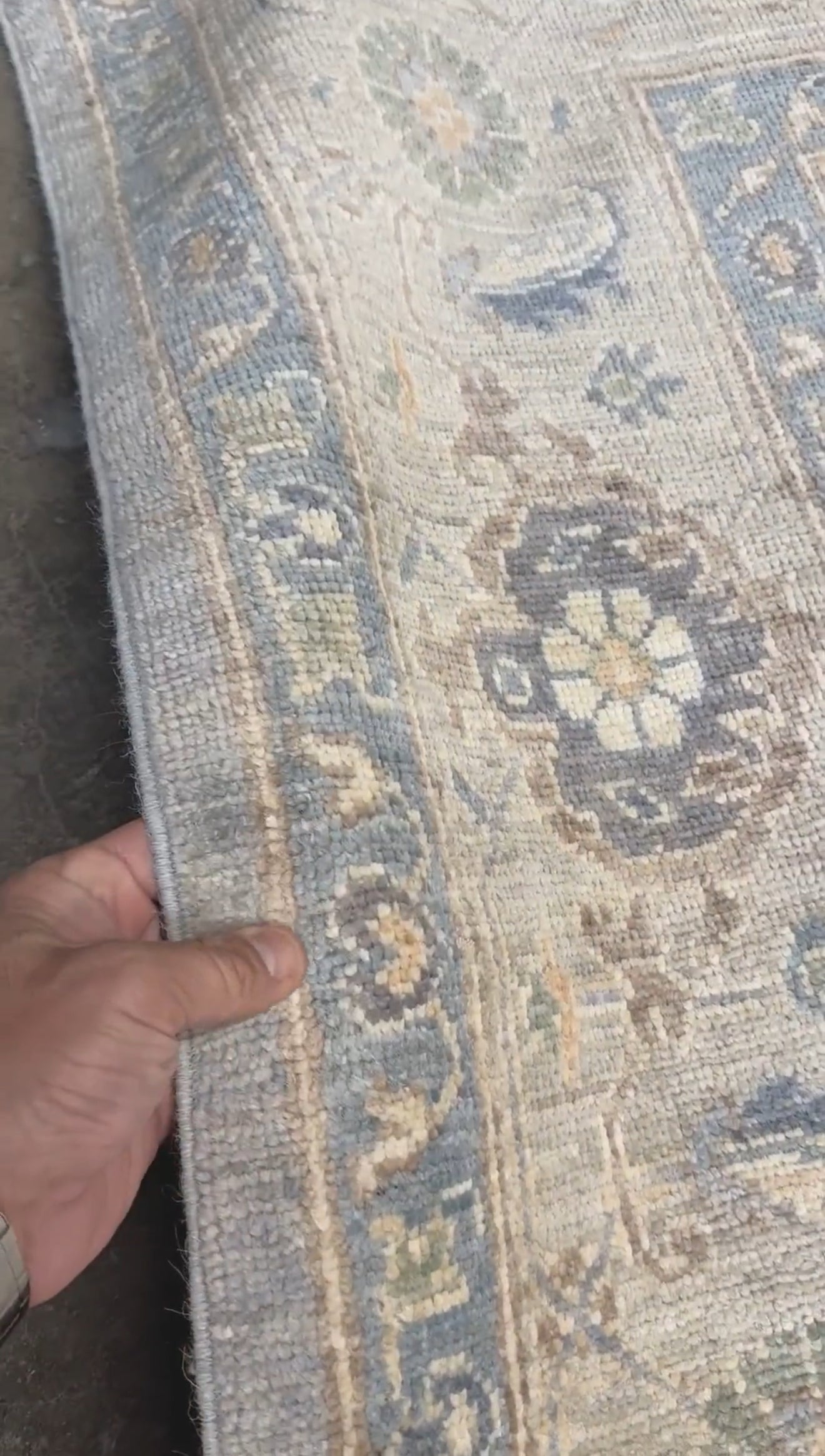 8x10 handmade transitional Bijar design rug in muted blue and gray tones with ivory, sage, wheat, and navy accents. Neutral, calming, and elegant—perfect for modern, coastal, or rustic home décor. Available from Indigo Rugs, a handmade rug shop in Burlingame, San Francisco Bay Area, CA. Free shipping in the U.S.