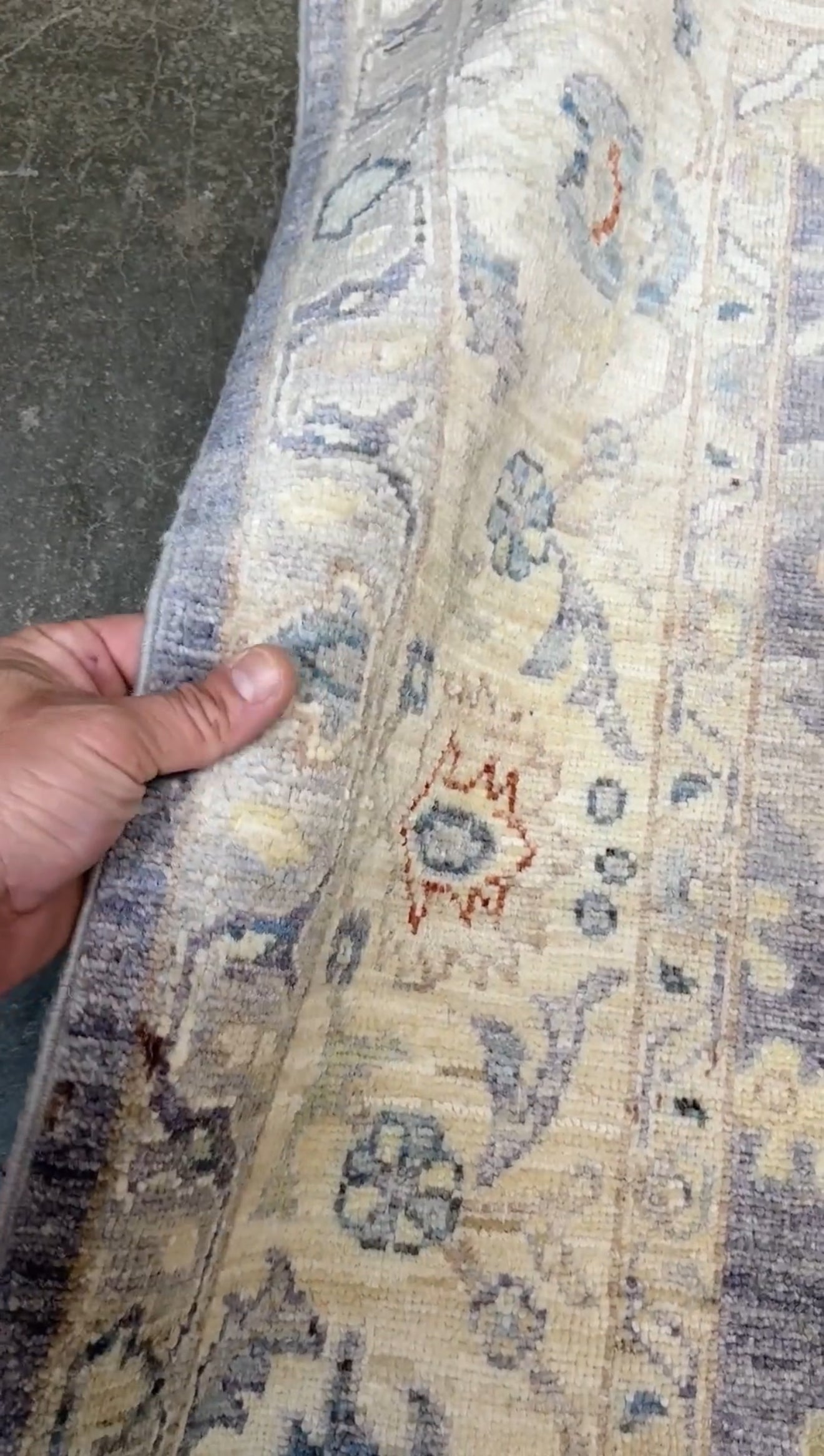 Neutral Handmade 6x9 Arabesque Bijar Persian rug in silvery gray with blue undertone, ivory vines, muted blue details, terracotta and rust highlights, and muted midnight blue outlines – transitional Persian wool rug for living room bedroom dining. Free shipping