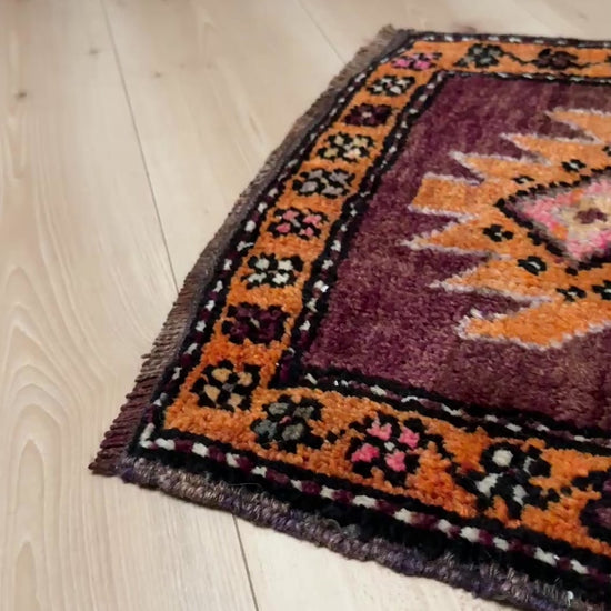 2x3 brown pink orange Vintage turkish wool mini rug for entry, kitchen, bathroom, under the desk. Handmade small skinny carpet rug from the best rug shop san francisco bay area. Free shipping to US and Canada.