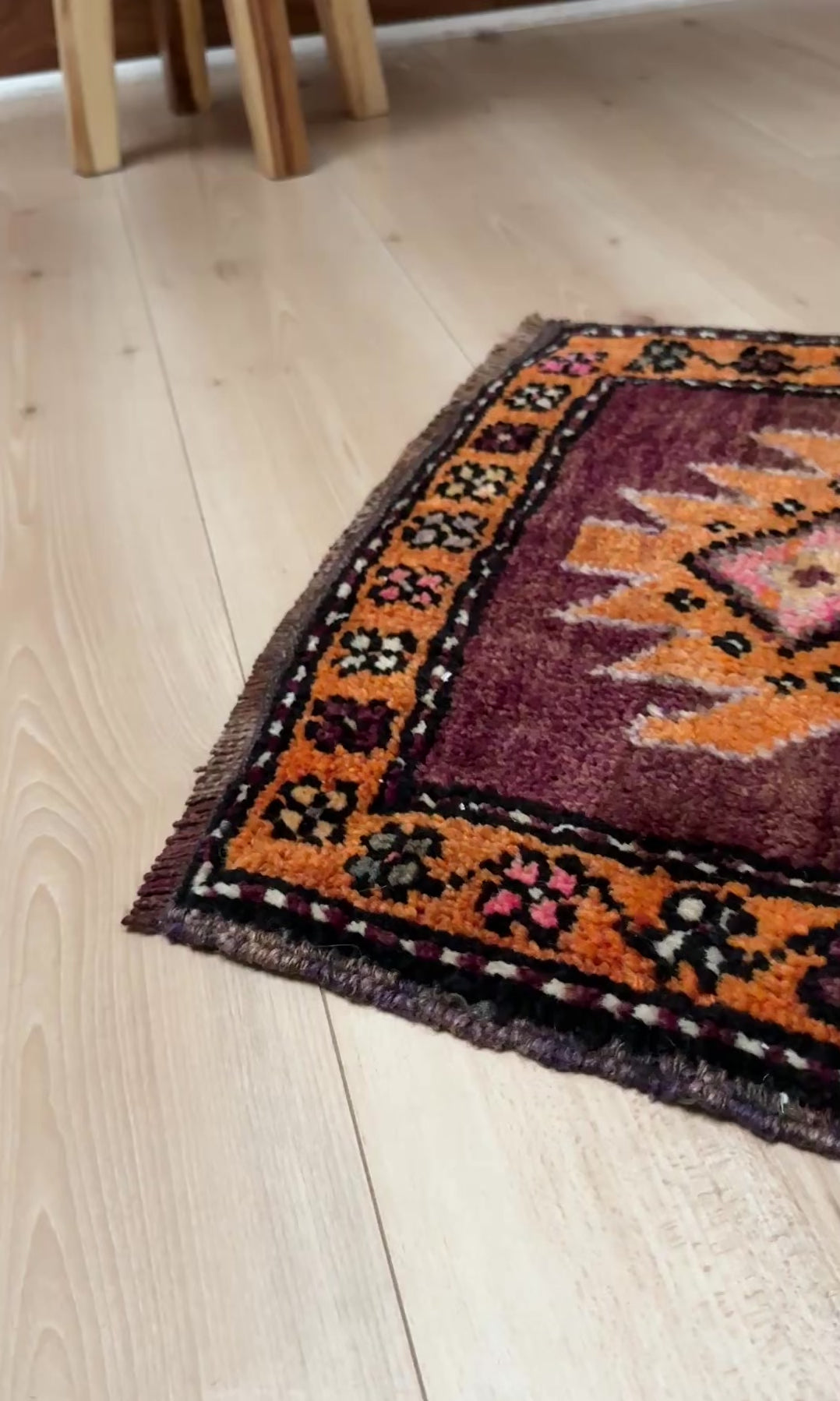 2x3 brown pink orange Vintage turkish wool mini rug for entry, kitchen, bathroom, under the desk. Handmade small skinny carpet rug from the best rug shop san francisco bay area. Free shipping to US and Canada.