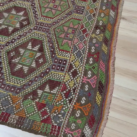 Top quality vintage Cicim Turkish rug 6x9, full of character, perfect for bedroom, living room, kitchen, or study, from trusted San Mateo SF Bay Area rug shop, free shipping included