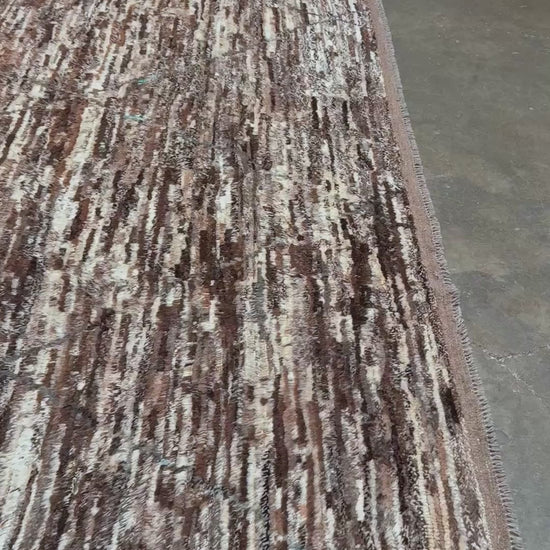 Square 9x10 handmade Turkish Tulu rug with ivory and brown textured wool pile, subtle diamond lattice design — shown at Indigo Rugs, Burlingame — San Francisco Bay Area with free shipping