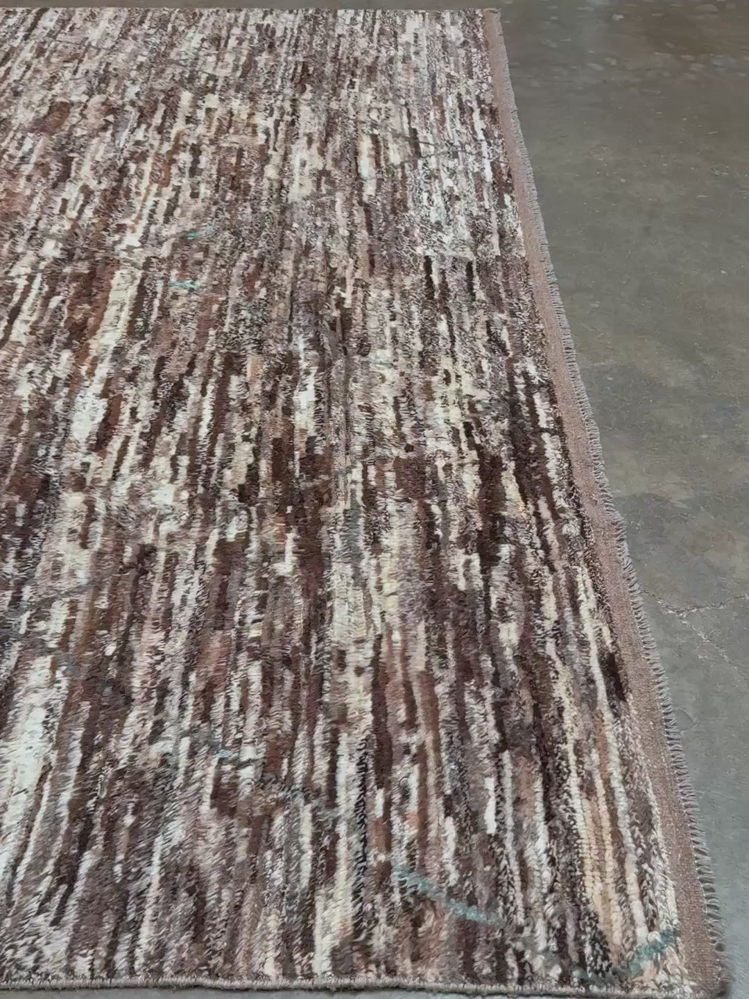 Square 9x10 handmade Turkish Tulu rug with ivory and brown textured wool pile, subtle diamond lattice design — shown at Indigo Rugs, Burlingame — San Francisco Bay Area with free shipping