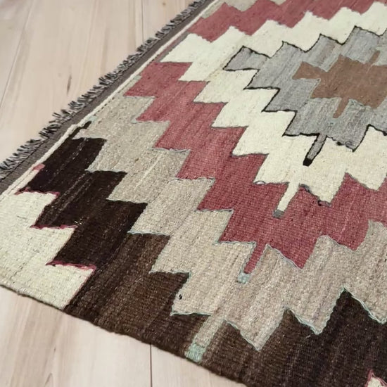 4x6 Navajo style muted turkish kilim wool rug for bedroom nursery kitchen entry tribal flatweave rug  shop san francisco bay area. Handmade wool flatweave rug.