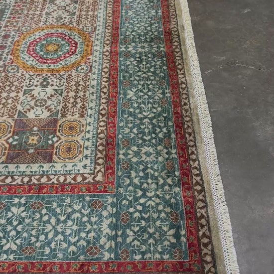 dusty teal 40x40 quality mamluk transitional handmade wool rug geometric medallion design warm ivory field 5x8 area rug indigo rugs san francisco bay area