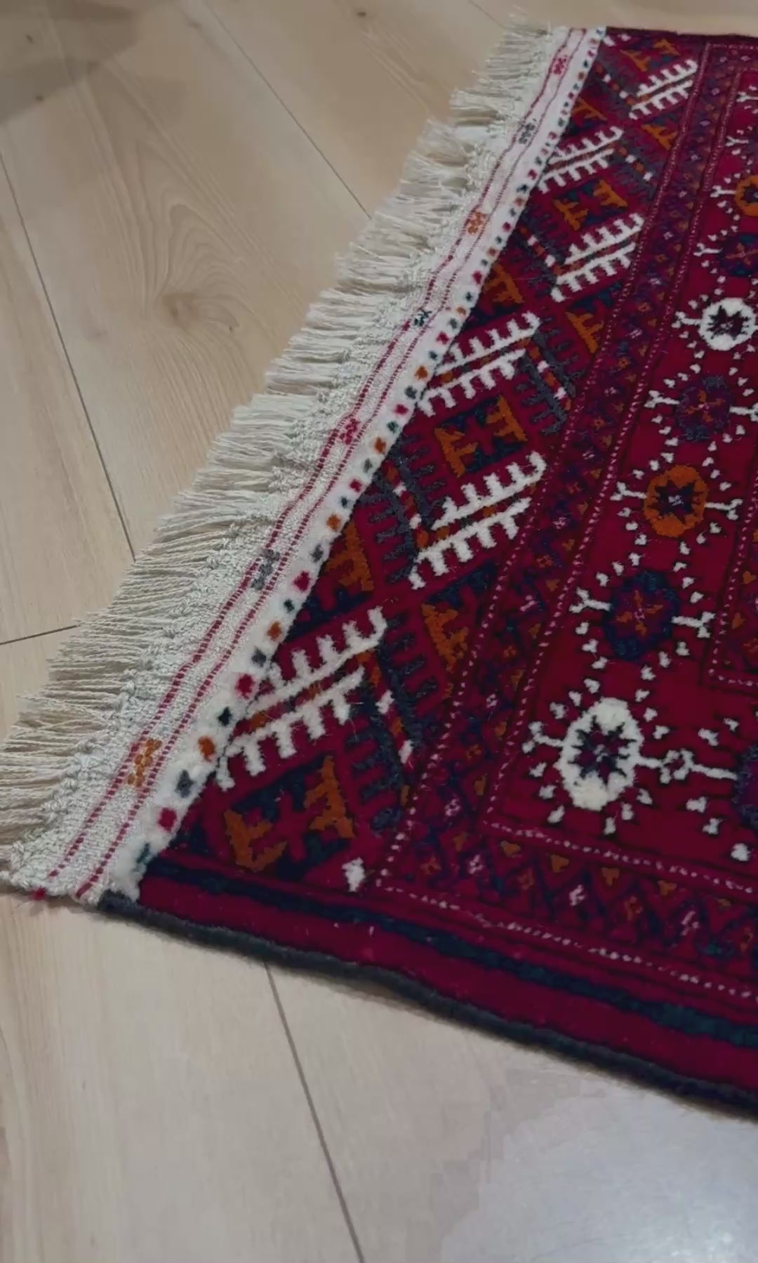 Crimson Red Bukhara Turkmen Mini Rug• Handmade Wool Carpet • 3x5 Small Scatter / Accent Rug for Entry, Bathroom, Bedroom, Kitchen, Study. From the best rug shop San Francisco Bay Area Burlingame Ca. Free Shipping