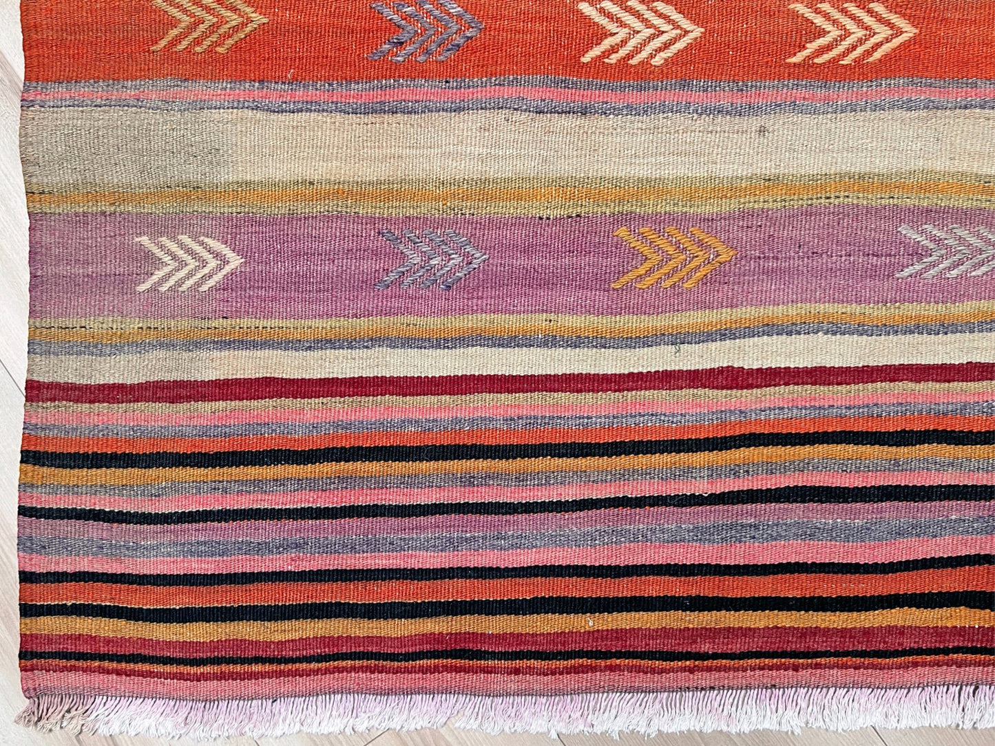 Vintage turkish kilim rug shop bay area. Handmade vibrant rug in living room setting. 6x8 handmade wool rug.  Kilim shop san francisco bay area berkeley california.