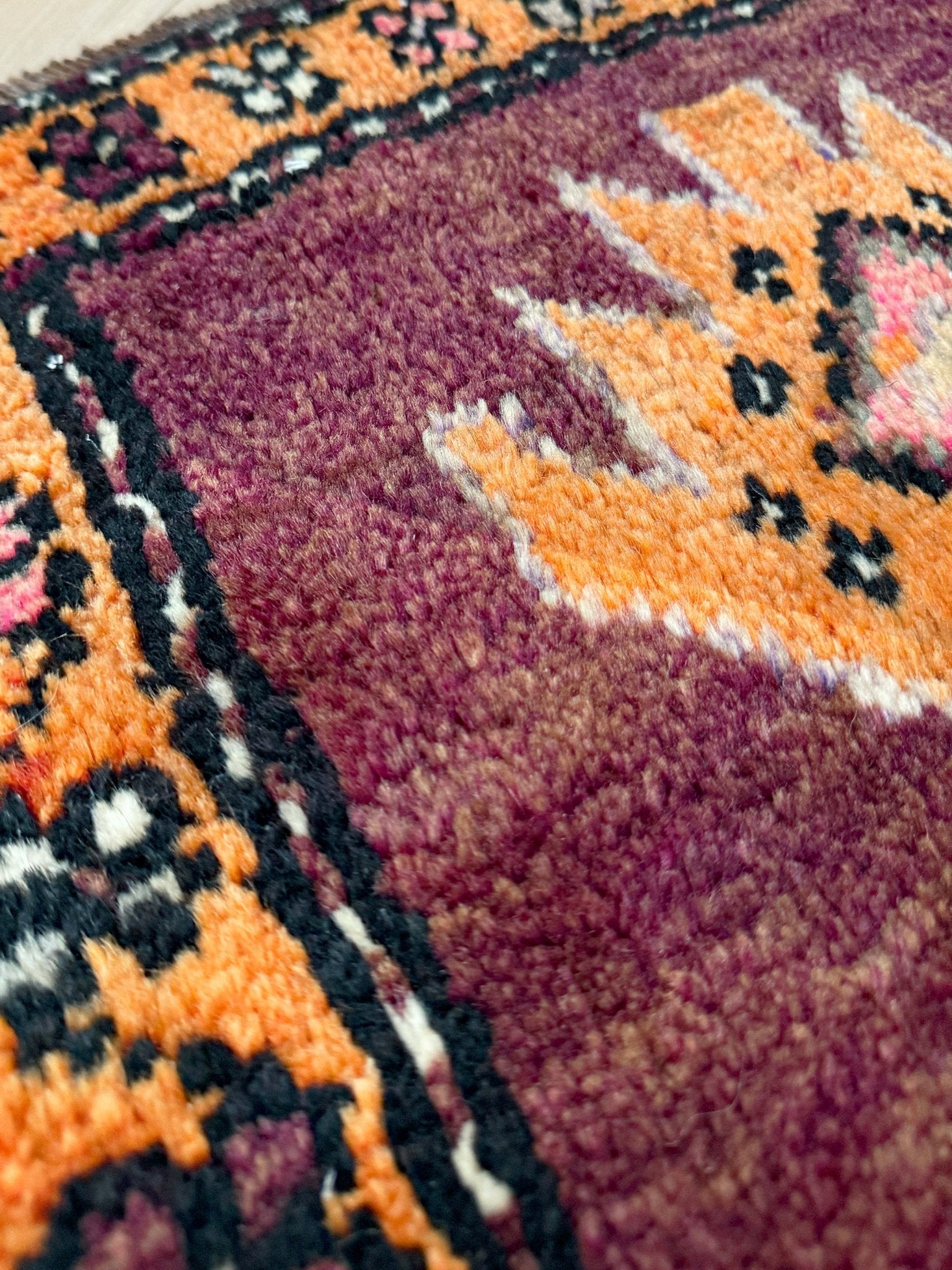 2x3 brown pink orange Vintage turkish wool mini rug for entry, kitchen, bathroom, under the desk. Handmade small skinny carpet rug from the best rug shop san francisco bay area. Free shipping to US and Canada.