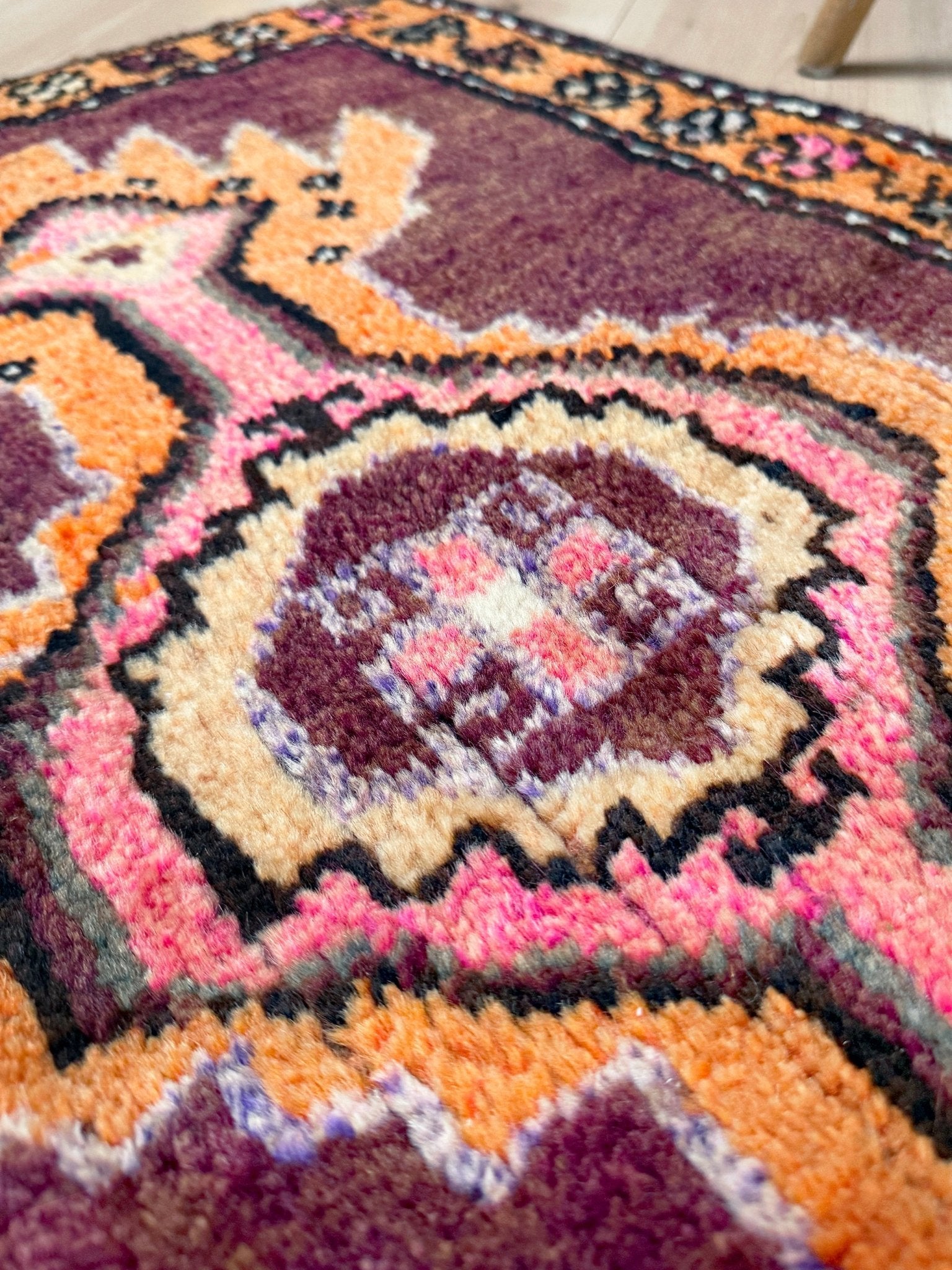 2x3 brown pink orange Vintage turkish wool mini rug for entry, kitchen, bathroom, under the desk. Handmade small skinny carpet rug from the best rug shop san francisco bay area. Free shipping to US and Canada.