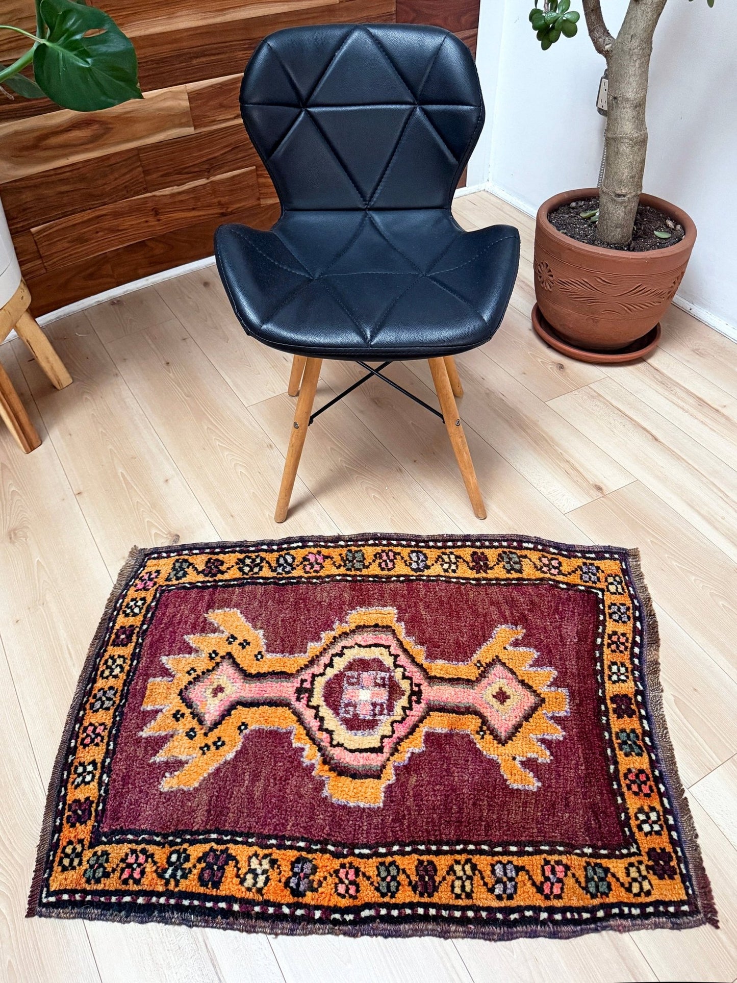 2x3 brown pink orange Vintage turkish wool mini rug for entry, kitchen, bathroom, under the desk. Handmade small skinny carpet rug from the best rug shop san francisco bay area. Free shipping to US and Canada.