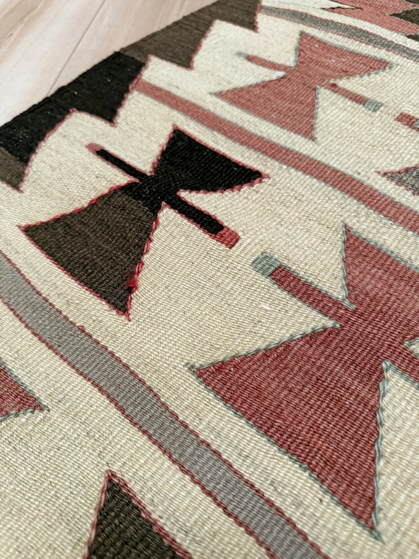 Vintage Mut kilim rug 3x5 with Navajo-style geometric medallions — handwoven Turkish wool flatweave, available at Indigo Rugs, the best rug shop in San Francisco Bay Area, Burlingame CA.