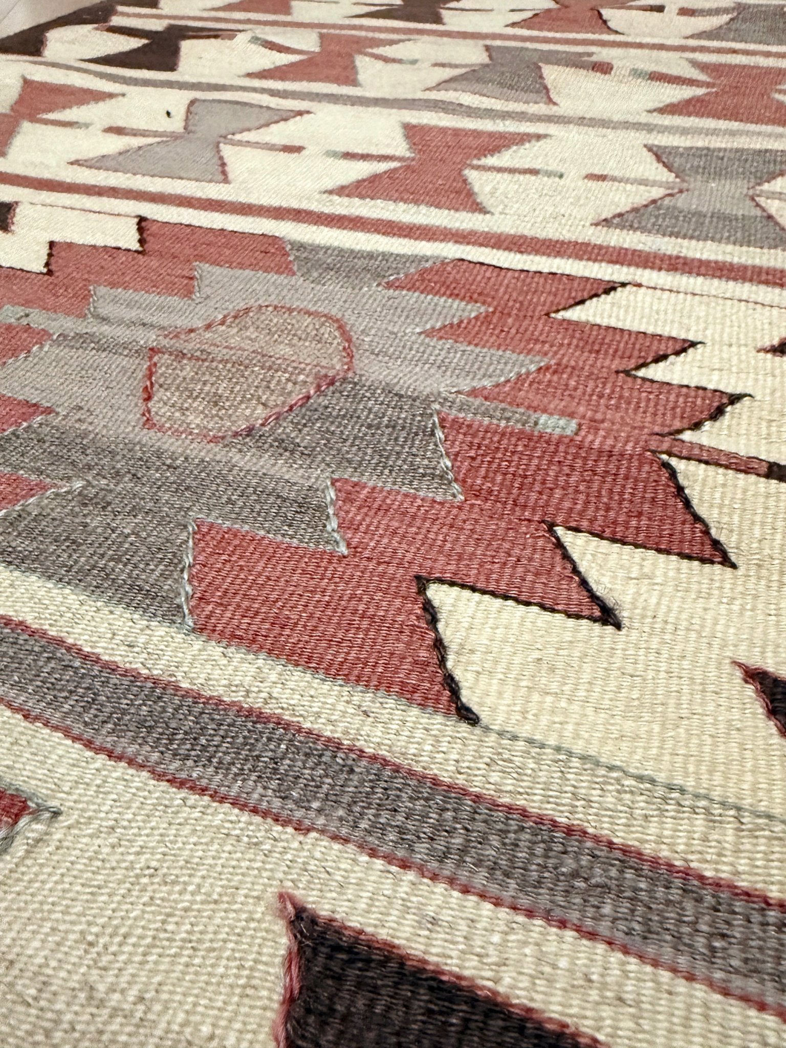 Vintage Mut kilim rug 3x5 with Navajo-style geometric medallions — handwoven Turkish wool flatweave, available at Indigo Rugs, the best rug shop in San Francisco Bay Area, Burlingame CA.