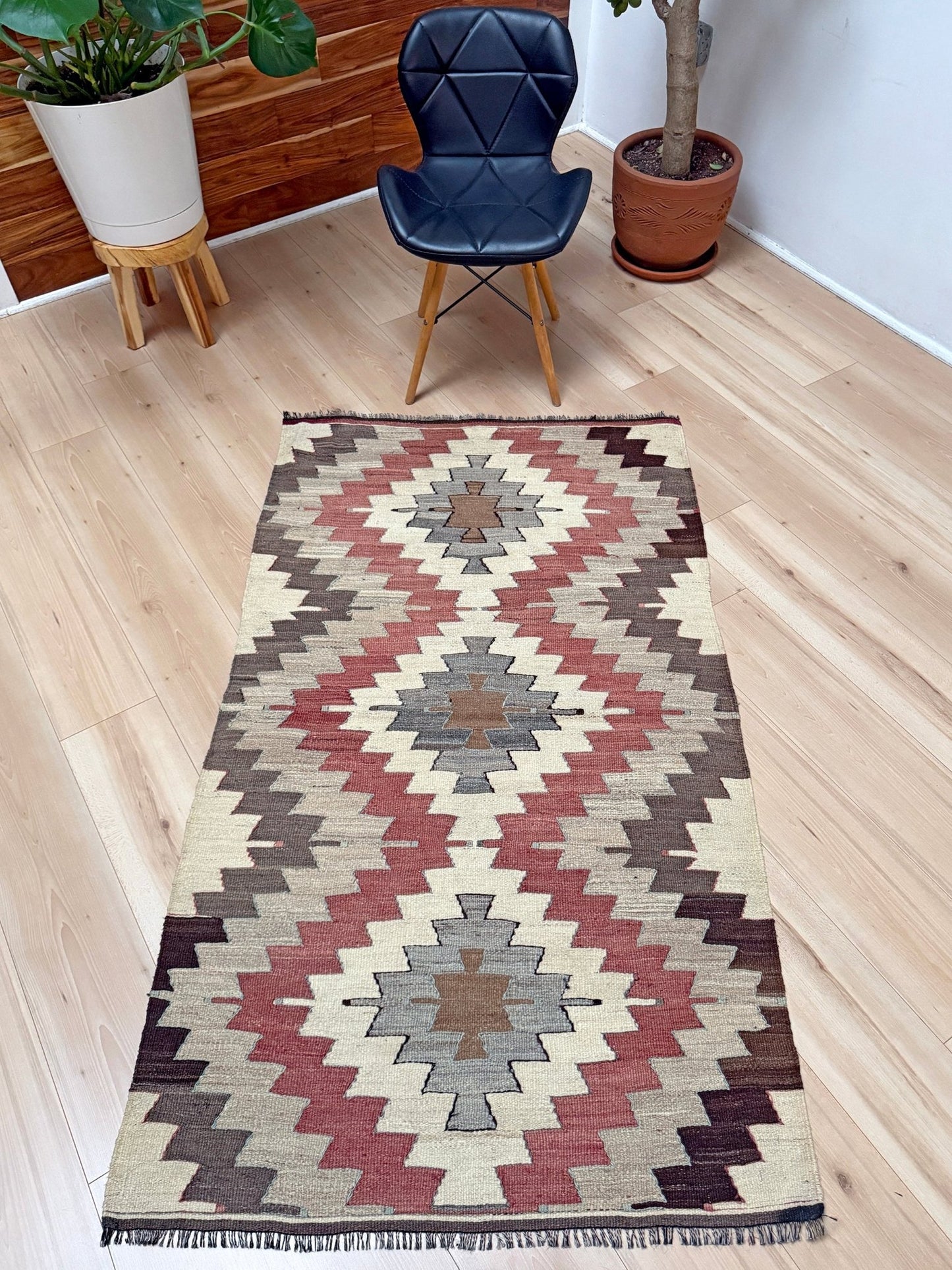 4x6 Navajo style muted turkish kilim wool rug for bedroom nursery kitchen entry tribal flatweave rug  shop san francisco bay area. Handmade wool flatweave rug.