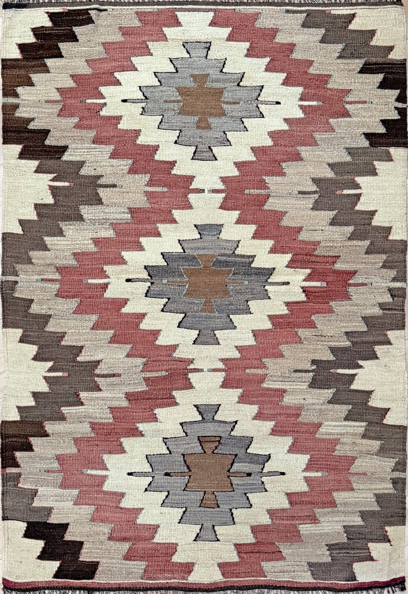 4x6 Navajo style muted turkish kilim wool rug for bedroom nursery kitchen entry tribal flatweave rug  shop san francisco bay area. Handmade wool flatweave rug.