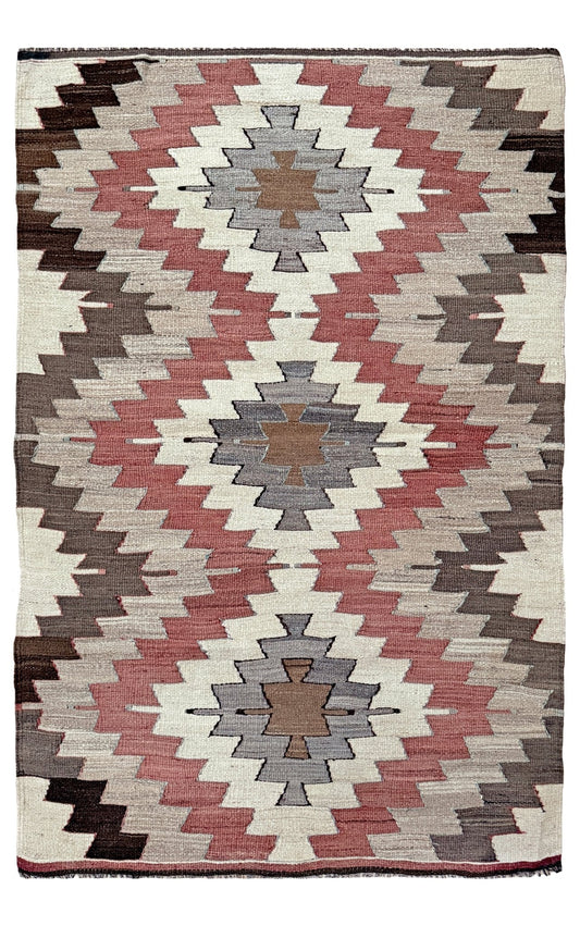 4x6 beige gray Navajo style muted turkish kilim wool rug for bedroom nursery kitchen entry tribal flatweave rug  shop san francisco bay area. Handmade wool flatweave rug.