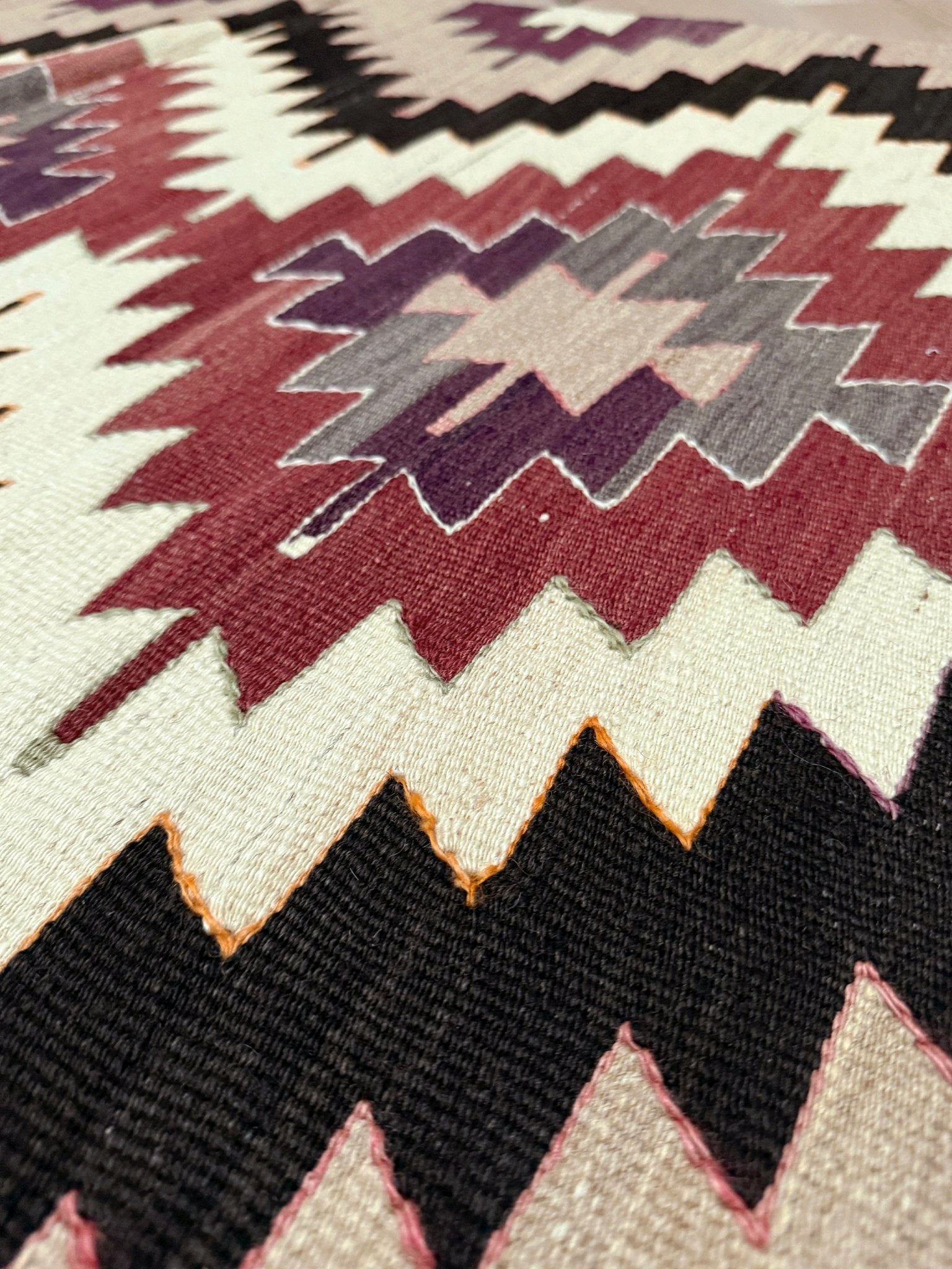 Vintage Mut kilim rug 3x5 handmade Turkish flatweave — Navajo style geometric pattern — wall hanging — best rug shop San Francisco Bay Area Burlingame CA