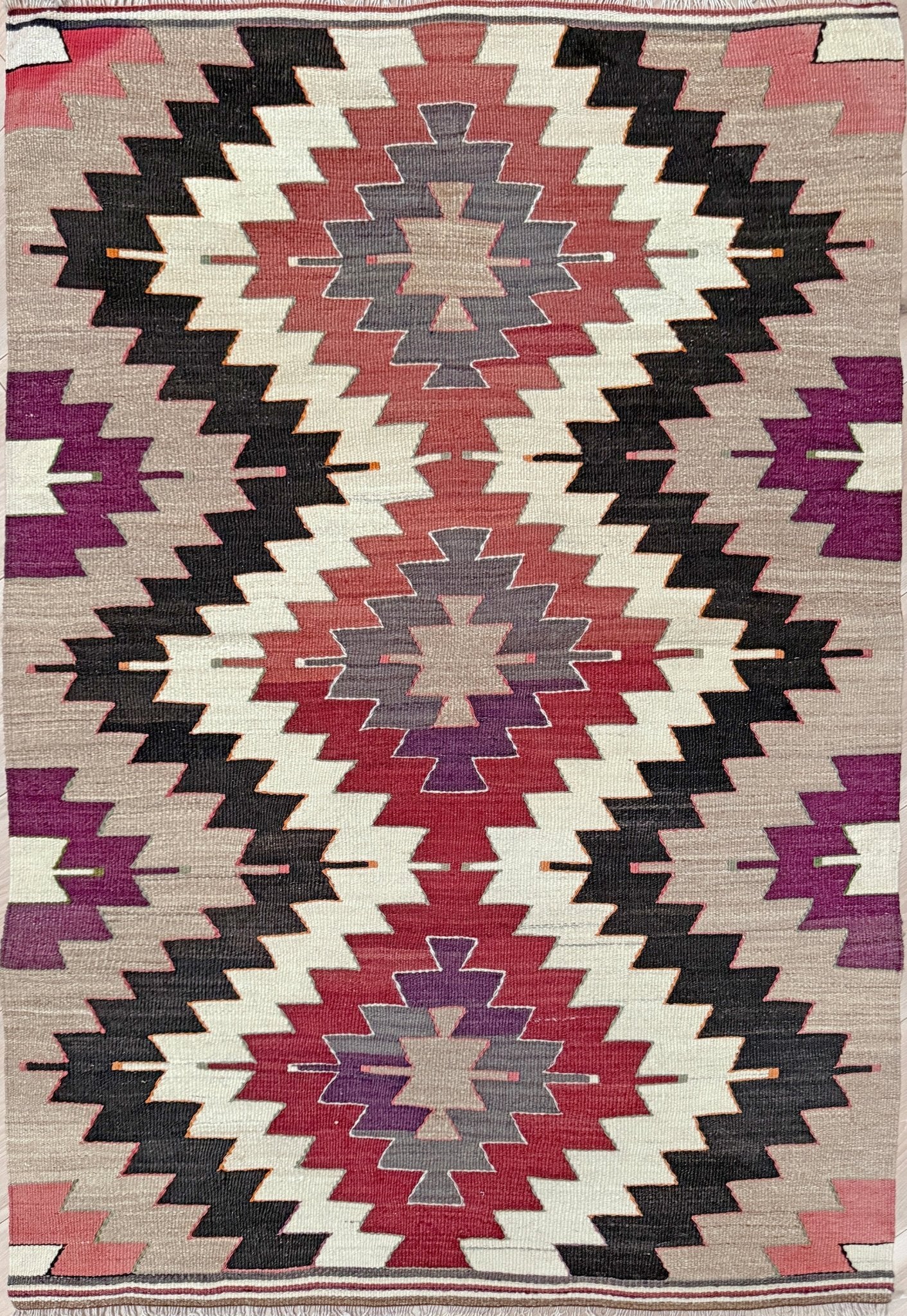 3x5 Navajo style turkish kilim wool rug for bedroom nursery kitchen entry tribal flatweave rug  shop san francisco bay area. Handmade wool flatweave rug.