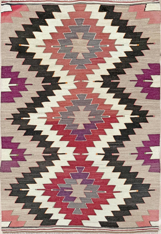 Vintage Mut kilim rug 3x5 handmade Turkish flatweave — Navajo style geometric pattern — wall hanging — best rug shop San Francisco Bay Area Burlingame CA