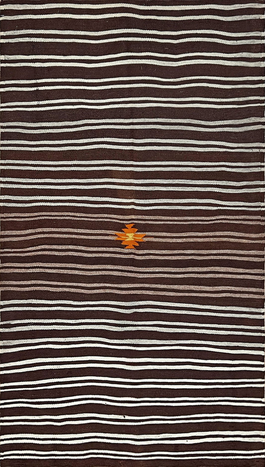 4x6 Brown striped navajo style turkish kilim rug shop. Handmade wool flatweave rug shop san francisco bay area