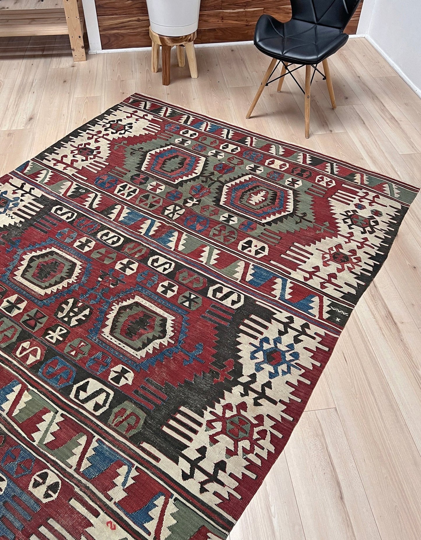 Antique konya turkish kilim rug 6x9 vintage tribal geometric flatweave 1930s distressed handmade anatolian wool rug san francisco bay area rug shop indigo rugs