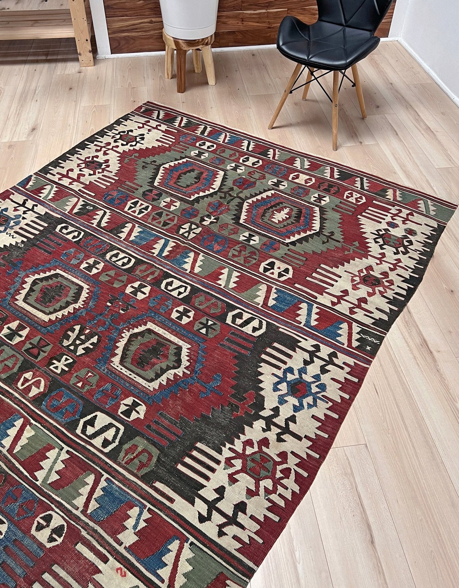 Antique konya turkish kilim rug 6x9 vintage tribal geometric flatweave 1930s distressed handmade anatolian wool rug san francisco bay area rug shop indigo rugs