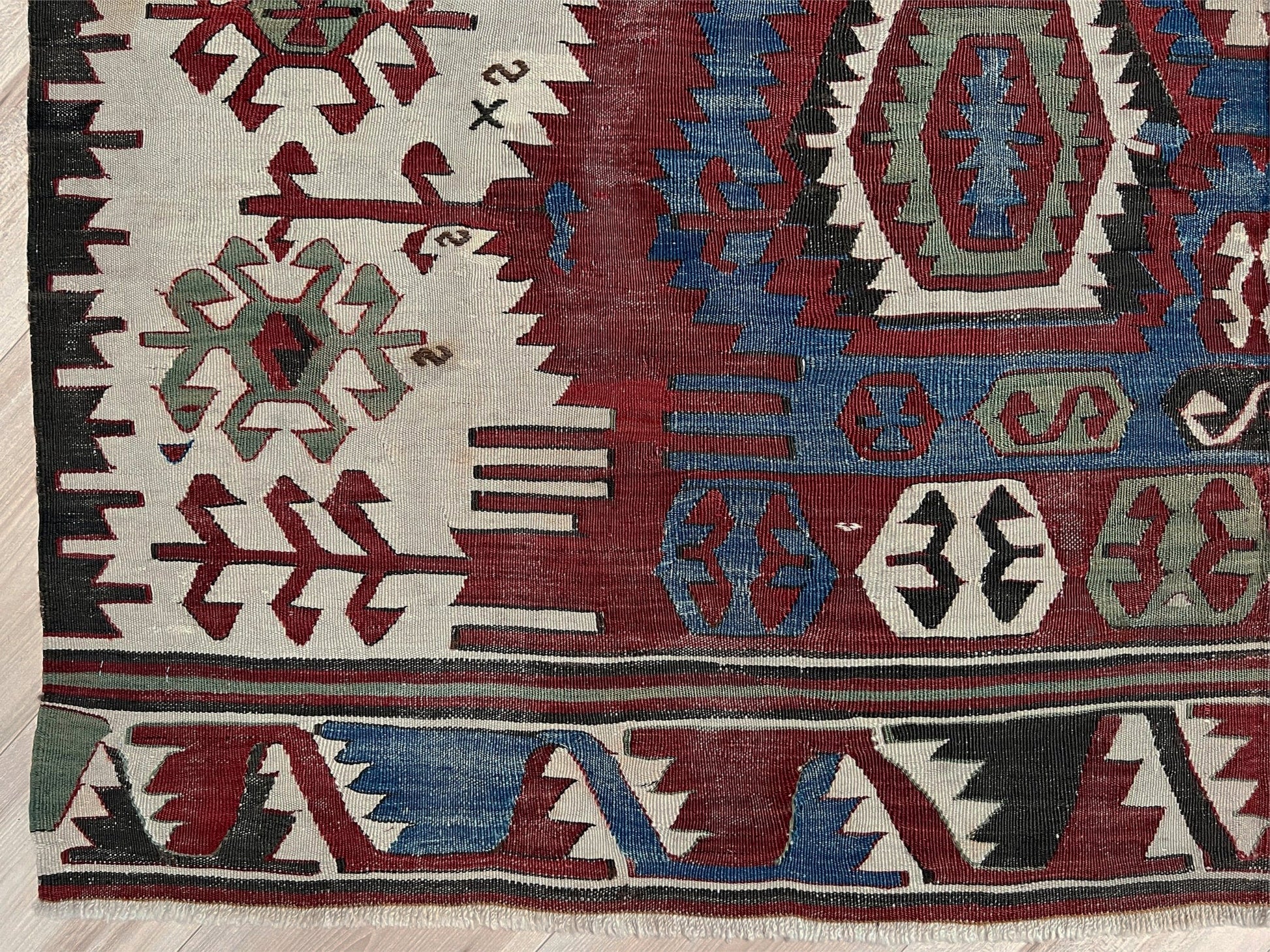 Antique konya turkish kilim rug 6x9 vintage tribal geometric flatweave 1930s distressed handmade anatolian wool rug san francisco bay area rug shop indigo rugs