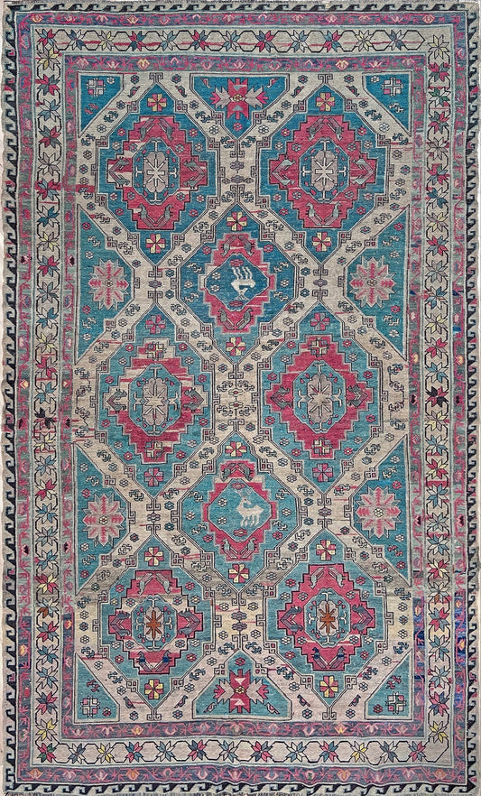 Teal hot pink caucasian soumak rug shop san francisco bay area. Handmade vintage wool rug shop berkeley palo alto