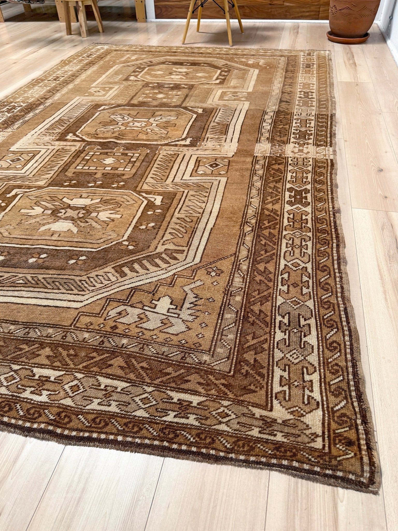 6x9 top quality vintage Kurdish transitional muted rug with rich character, perfect for bedroom, living room, or dining room decor — from the best rug shop in San Mateo, SF Bay Area, with free shipping.