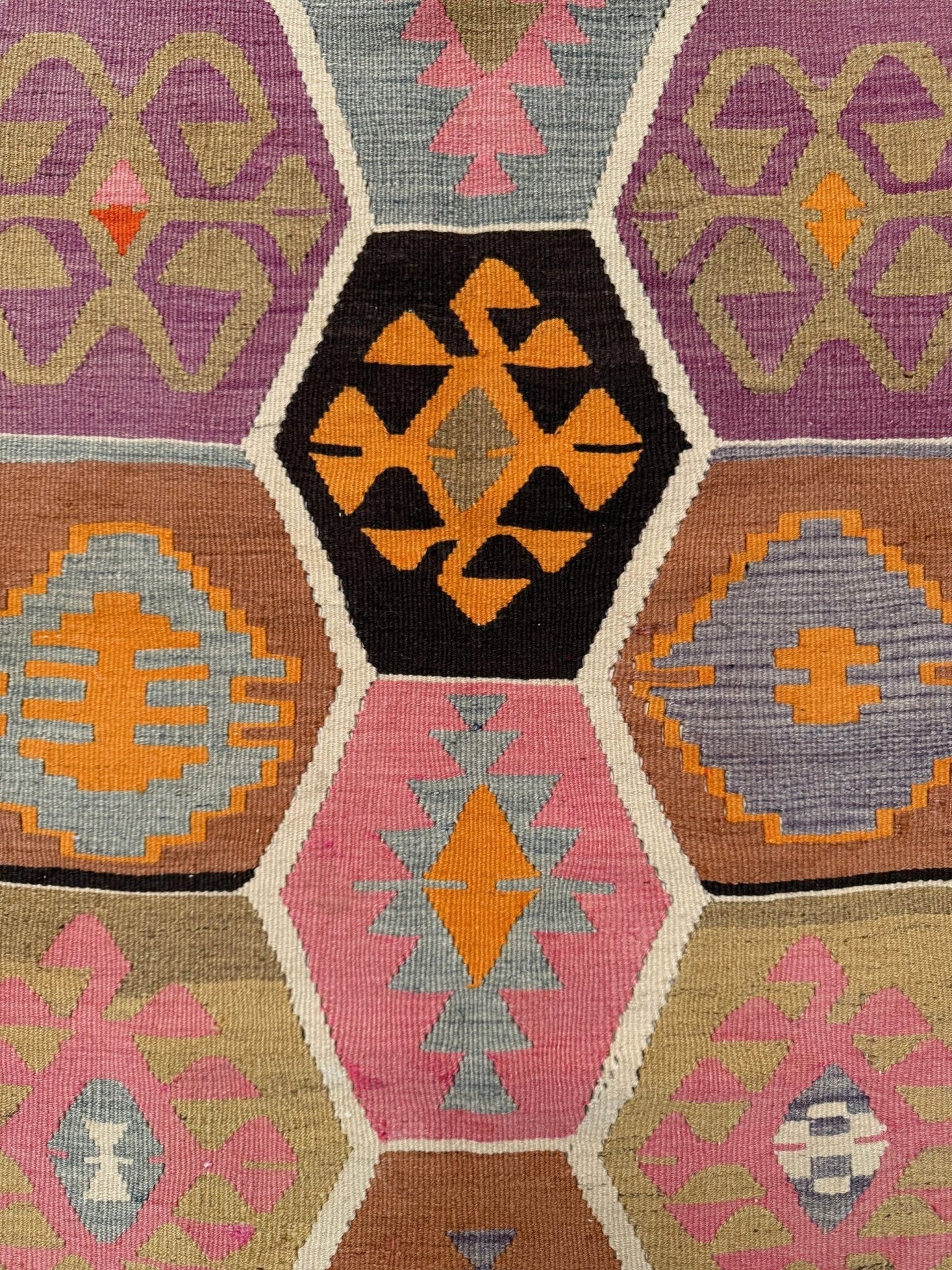 Handmade vintage Turkish kilim rug from 1960s, 5x12 runner with tribal motifs and vibrant colors like terracotta, magenta, ochre, and violet; perfect for entry, hallway, living room, bedroom, kitchen, or dining. Best for boho or modern decor. From the best rug shop San Mateo SF Bay Area with free shipping.