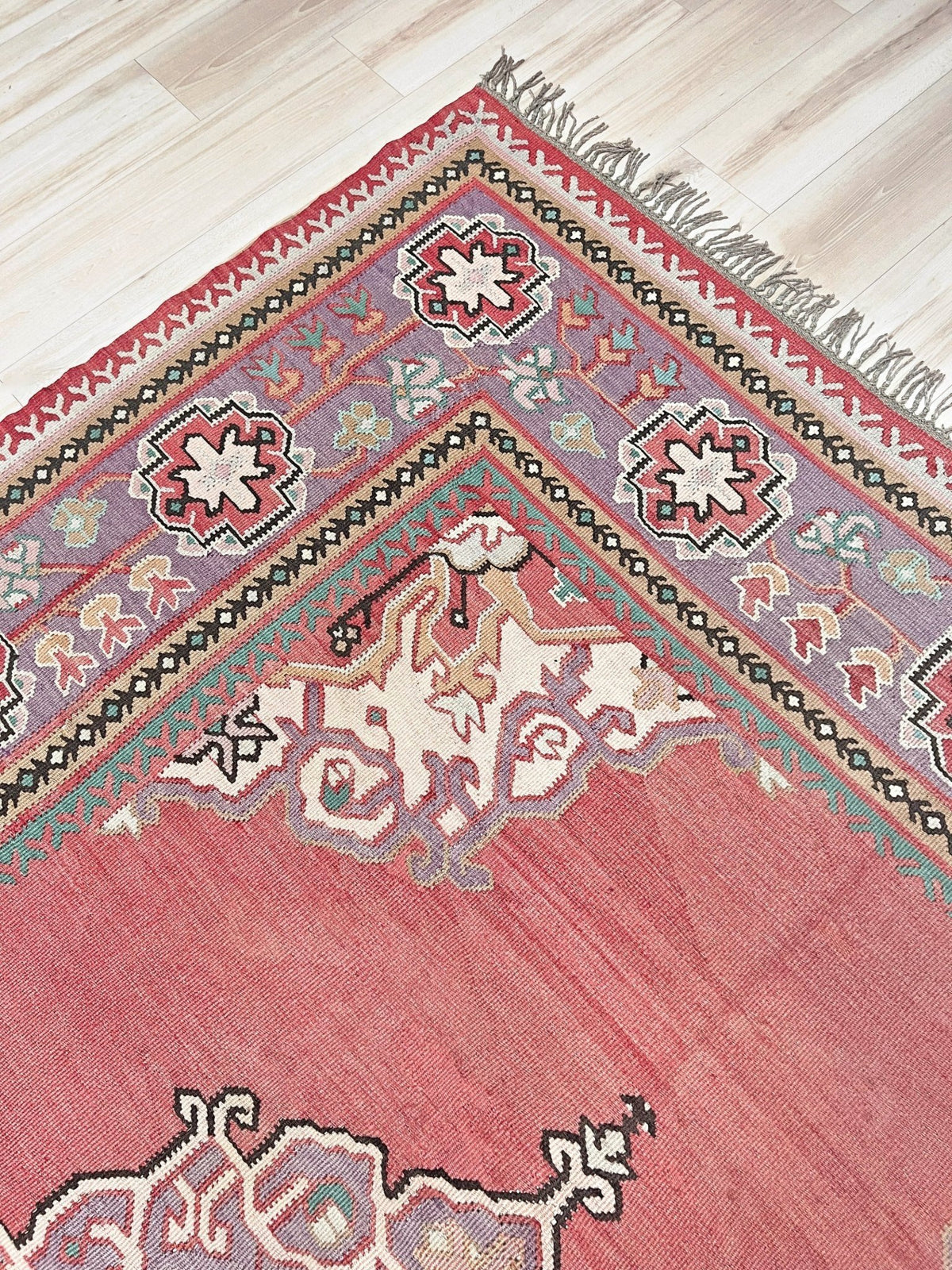 8x10 dusty rose red pink antique oushak vintage turkish kilim flatweave rug shop san francisco bay area, berkeley