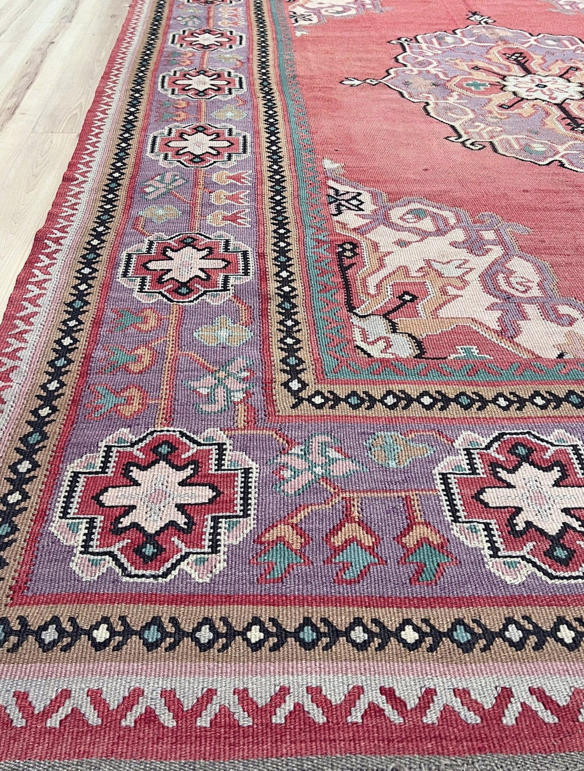 8x10 dusty rose red pink antique oushak vintage turkish kilim flatweave rug shop san francisco bay area, berkeley