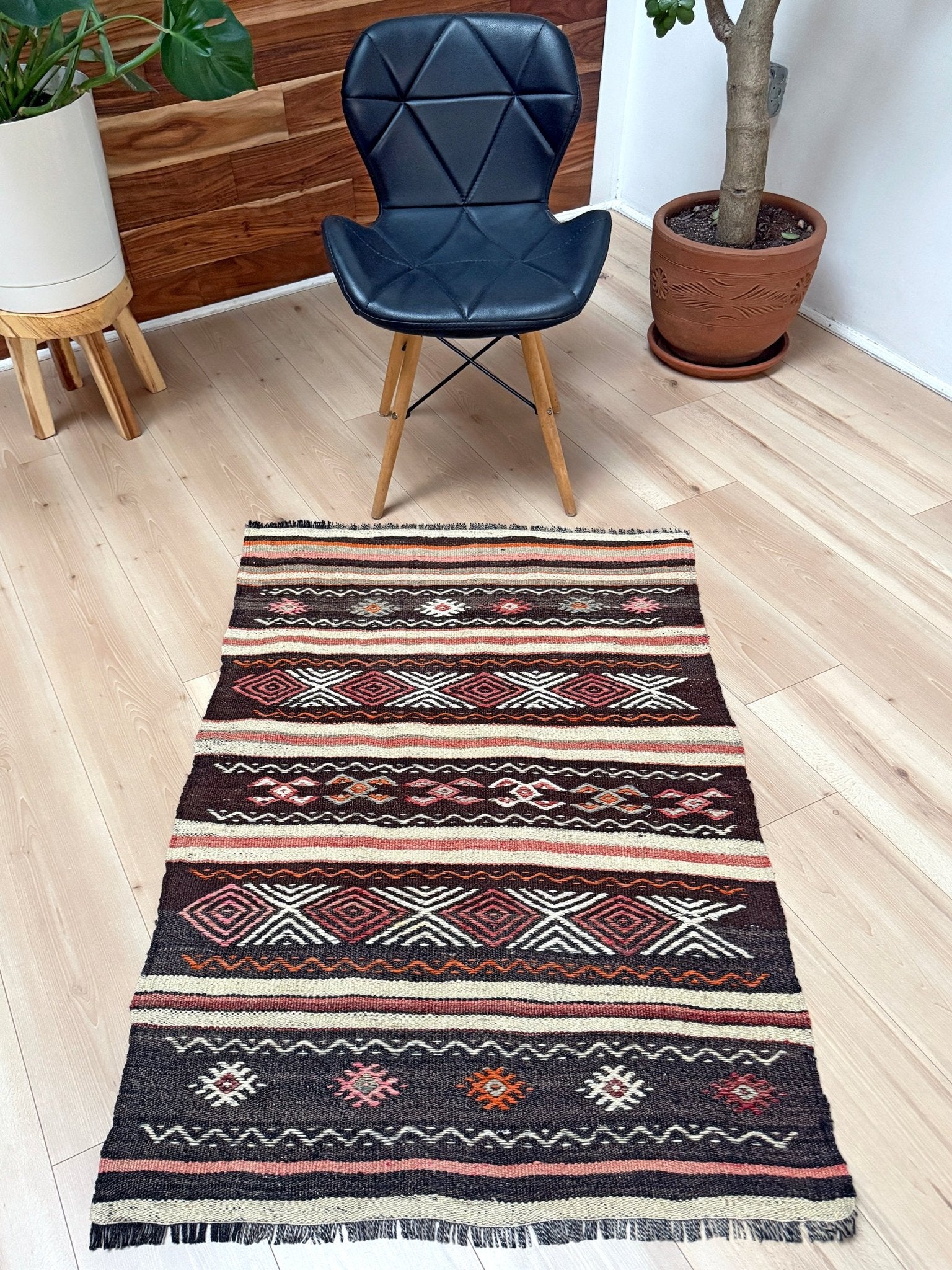 3x4 Vintage Turkish Kilim Rug, Handmade Wool Carpet Rug shop san francisco bay area Tribal Flatweave Rug for Living Room, Bedroom, Dining, Kitchen  Nursery