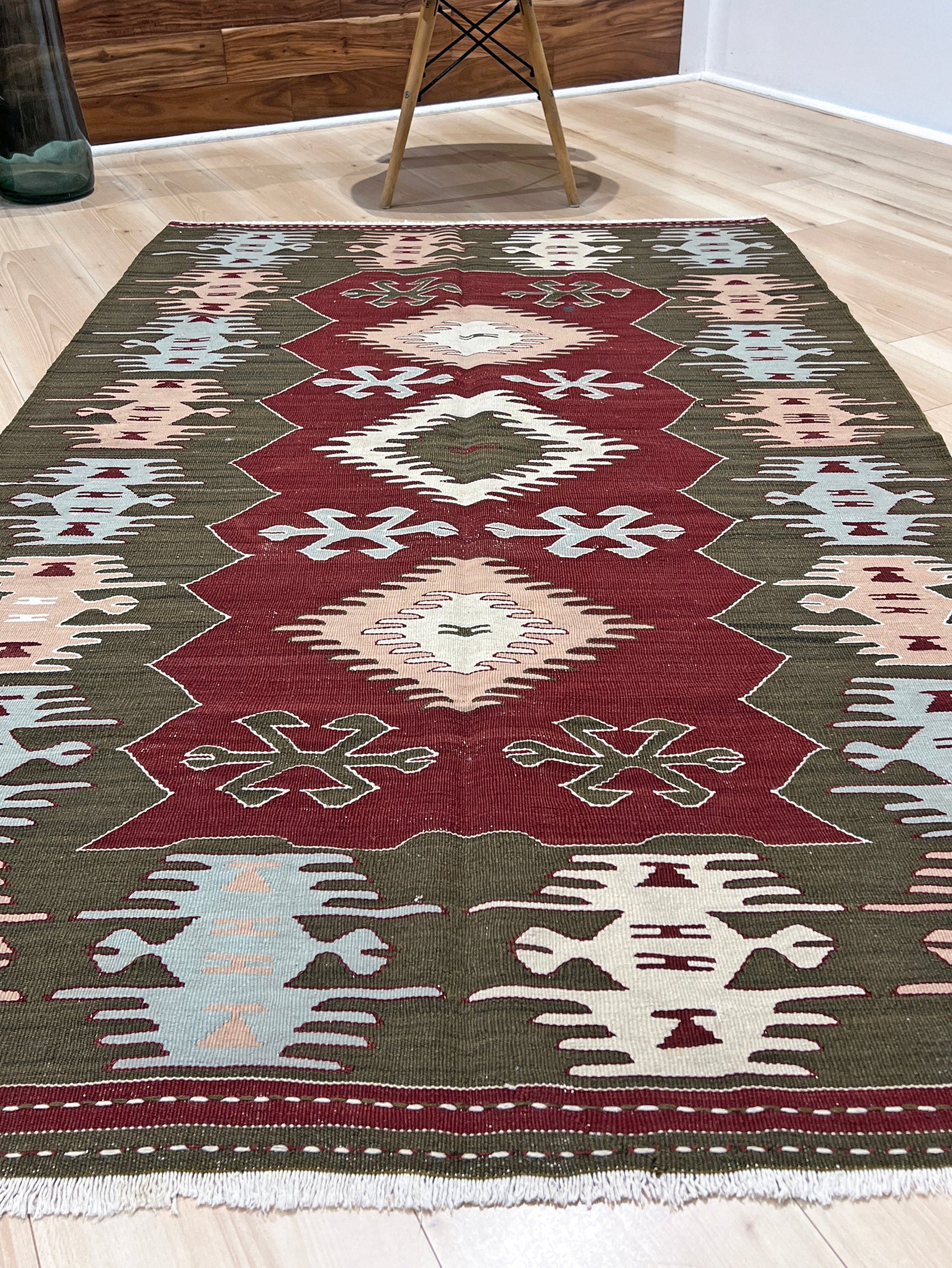 4x6 green rust turkish kilim rug for kitchen bedroom bathroom living room nursery. Handmade wool small flatweave rug shop san francisco bay area.