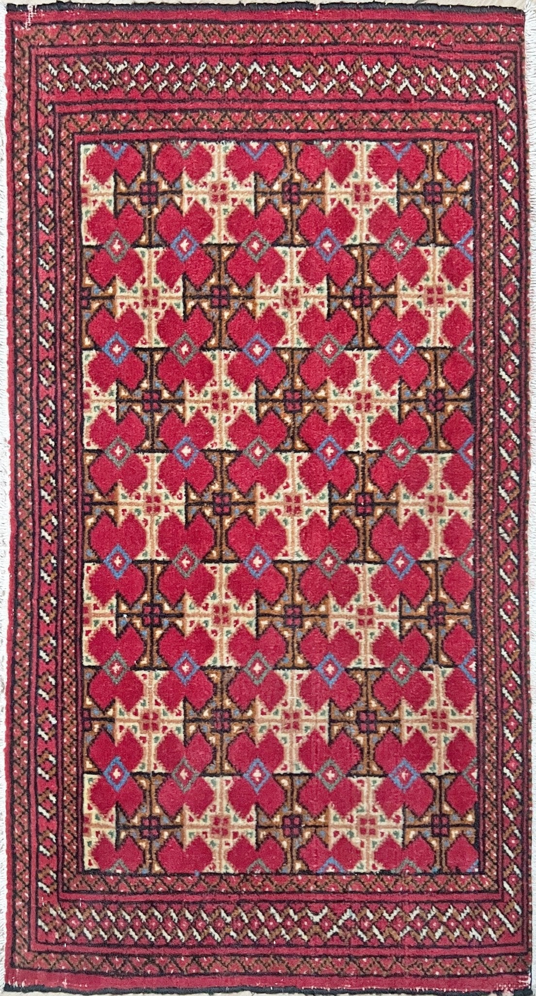 2x3 Red handmade wool vintage turkish rug for under the desk, bathroom kitchen bedroom study entry. Wool carpet from the best rug shop in san francisco bay area. Affordable sal price and free shipping.