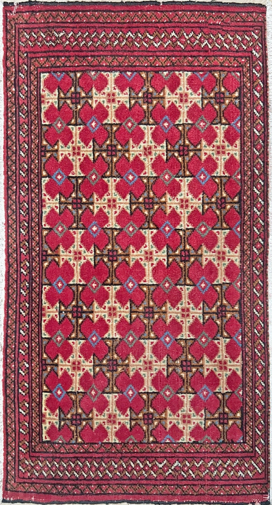 2x3 Red handmade wool vintage turkish rug for under the desk, bathroom kitchen bedroom study entry. Wool carpet from the best rug shop in san francisco bay area. Affordable sal price and free shipping.