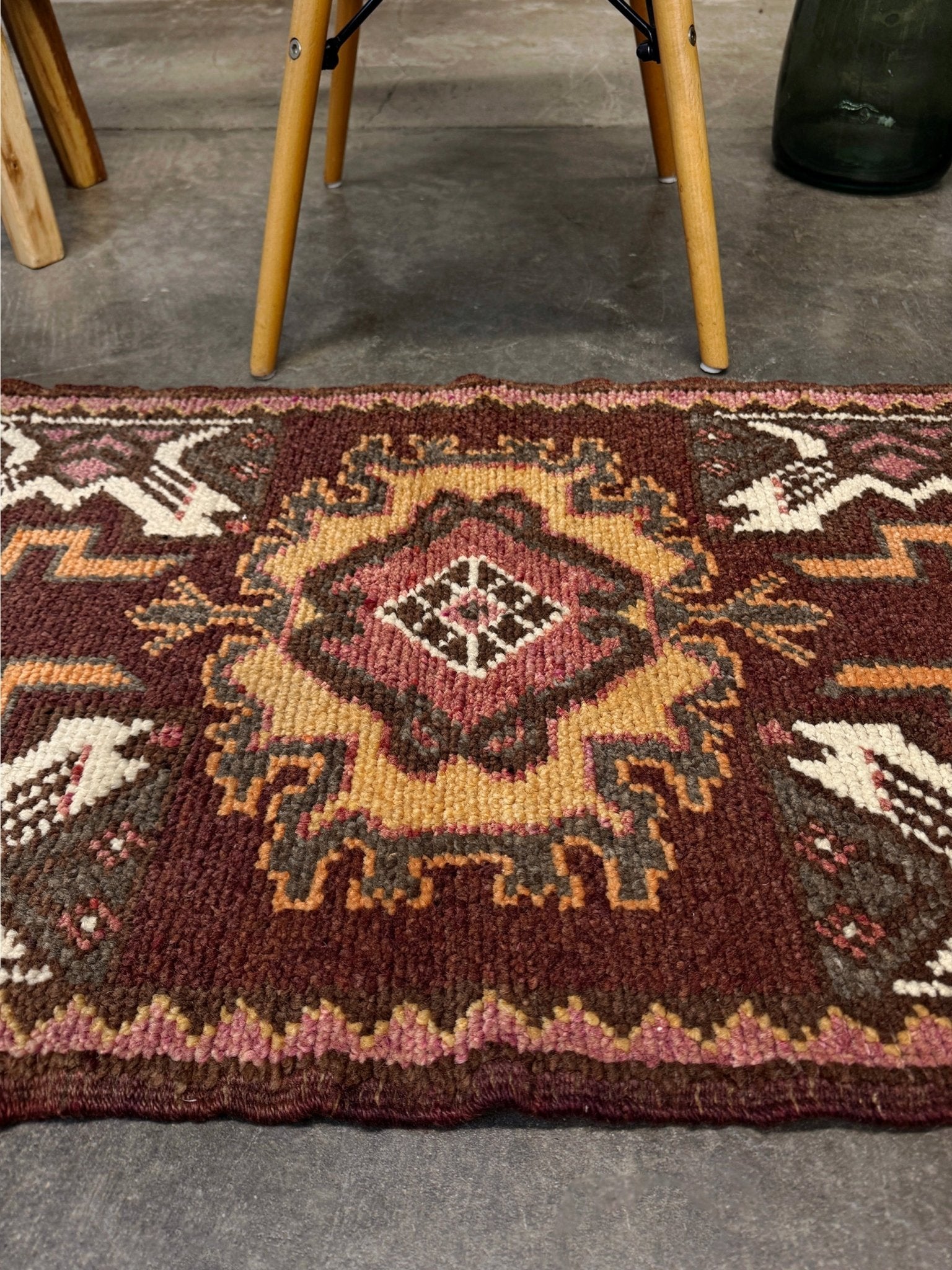 Muted Maroon Orange Turkish Mini Rug for Kitchen Bedroom Entry Rug
