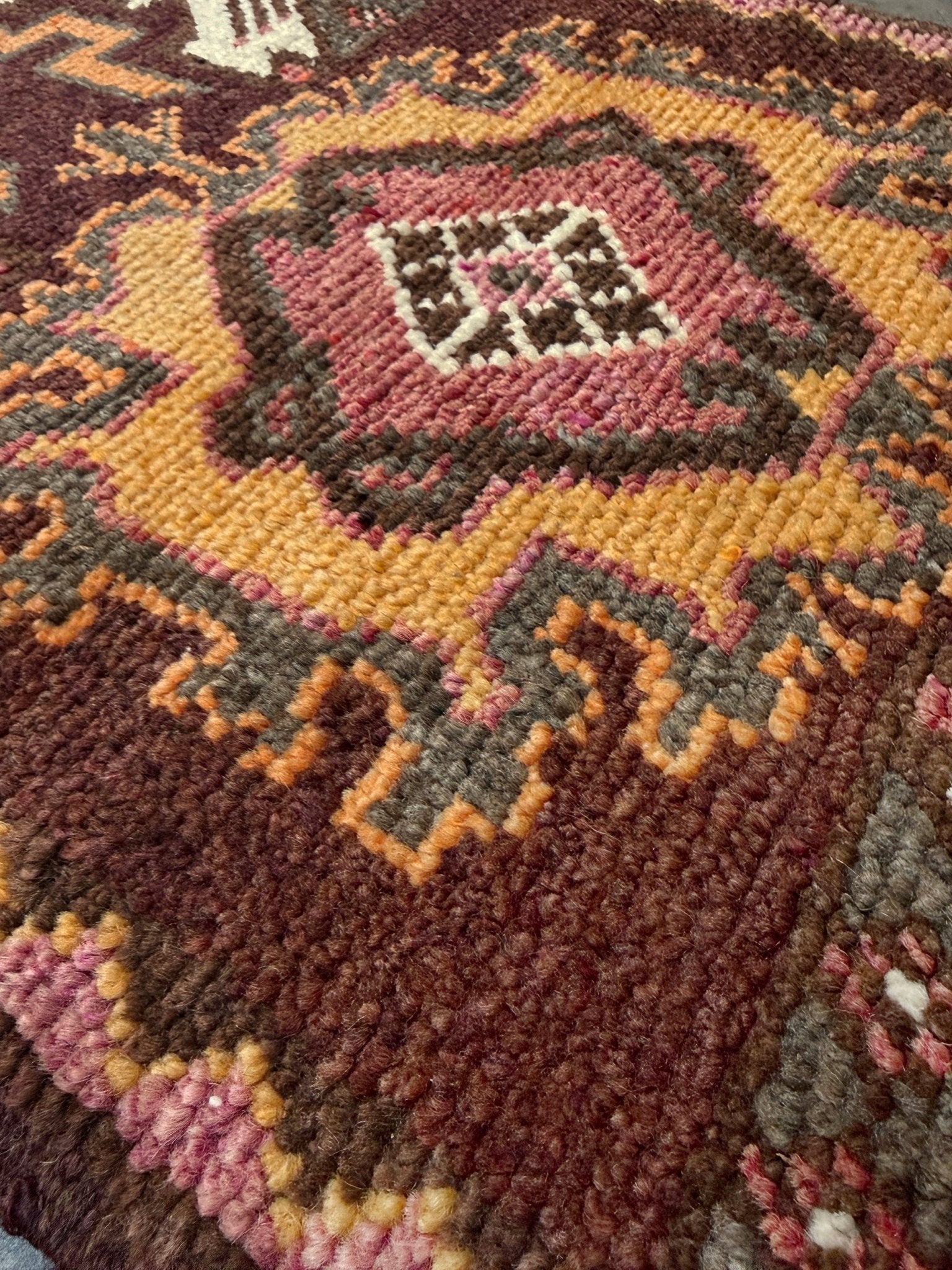 Muted Maroon Orange Turkish Mini Rug for Kitchen Bedroom Entry Rug