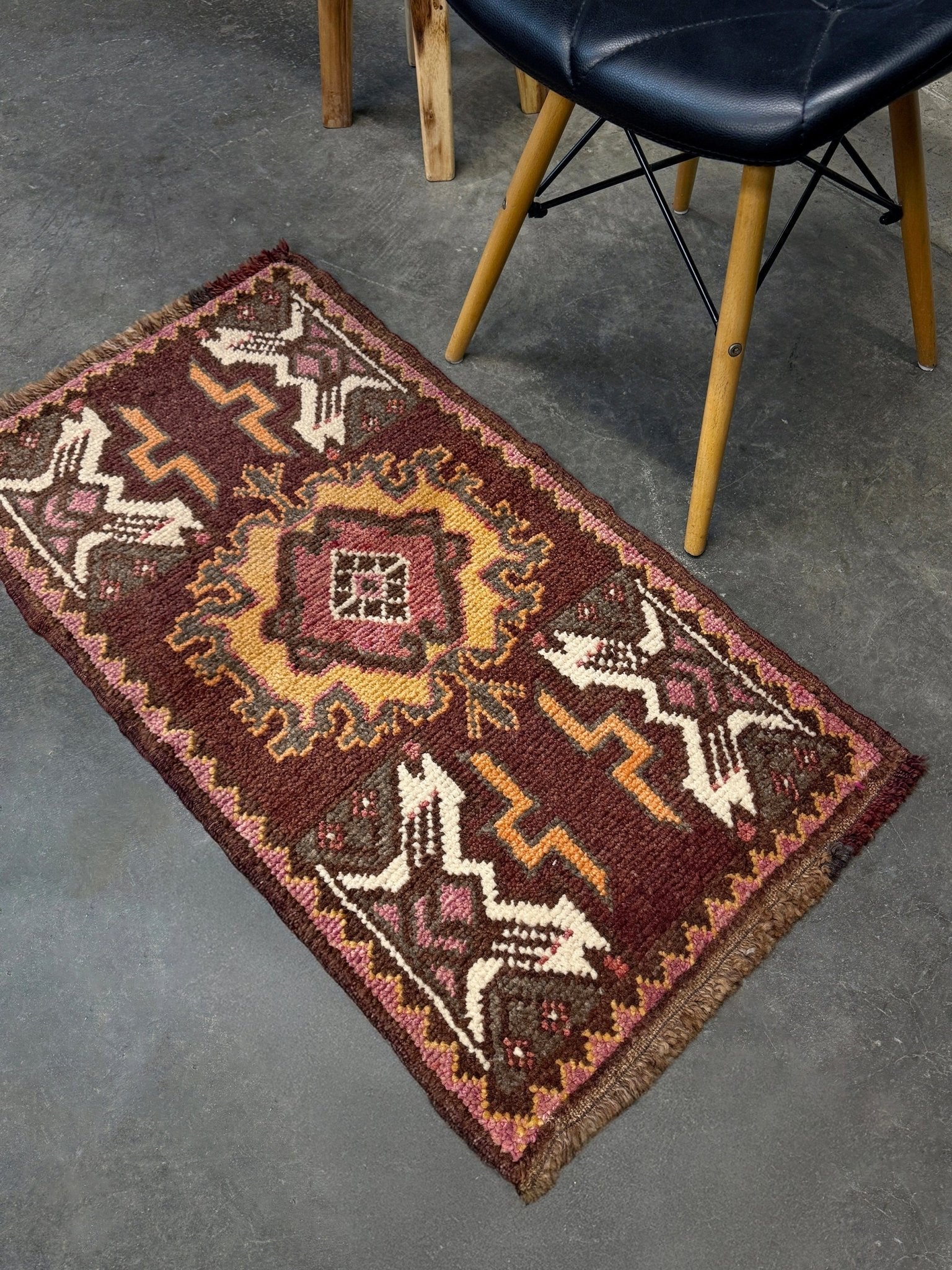 Muted Maroon Orange Turkish Mini Rug for Kitchen Bedroom Entry Rug