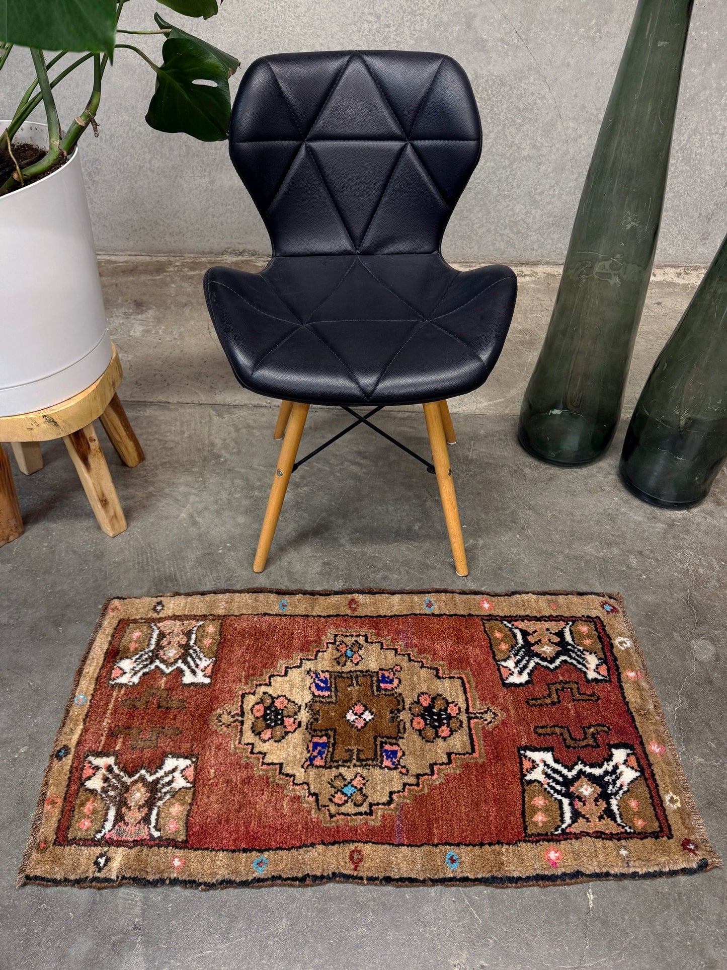 Muted Brick Red Turkish Mini Rug • Handmade Anatolian Village Rug / Yastik (19"x36")