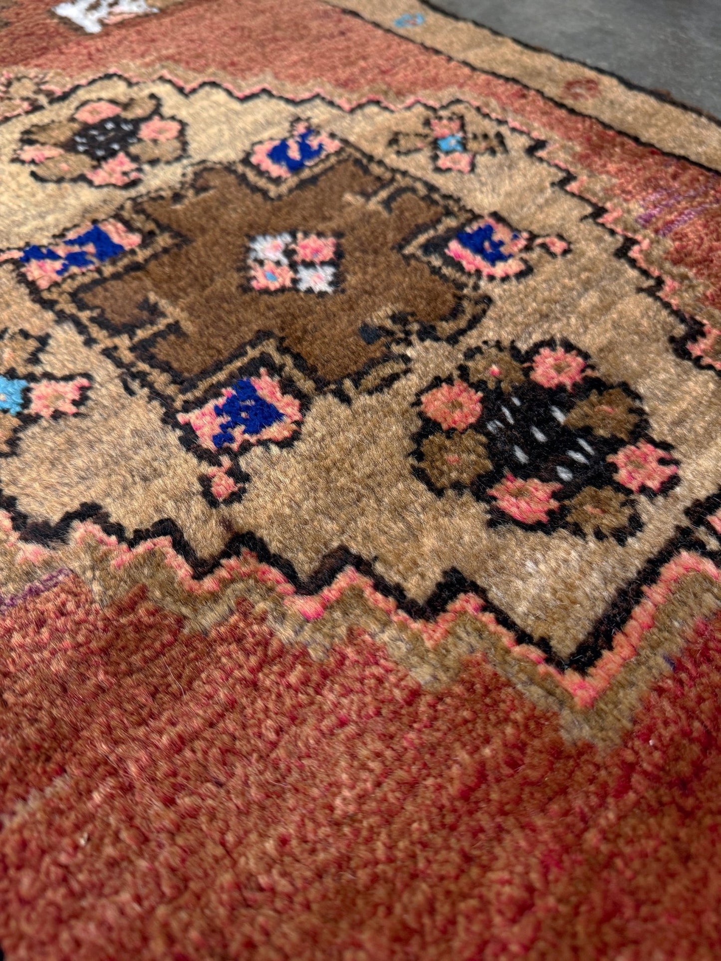 Muted Brick Red Turkish Mini Rug • Handmade Anatolian Village Rug / Yastik (19"x36")