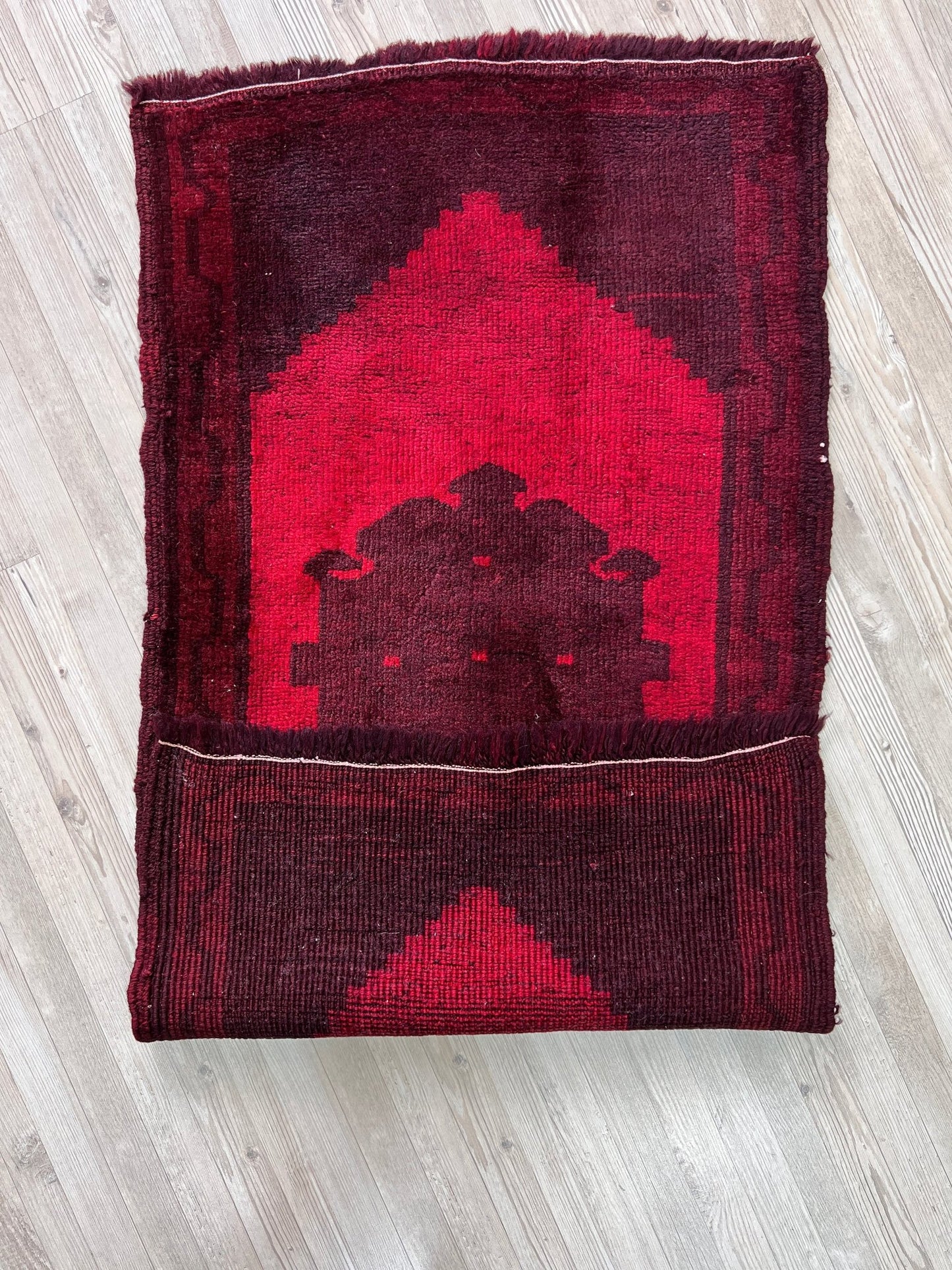 red handmade wool turkish mini rug bathmat doormat. Rug shop san francisco bay area.