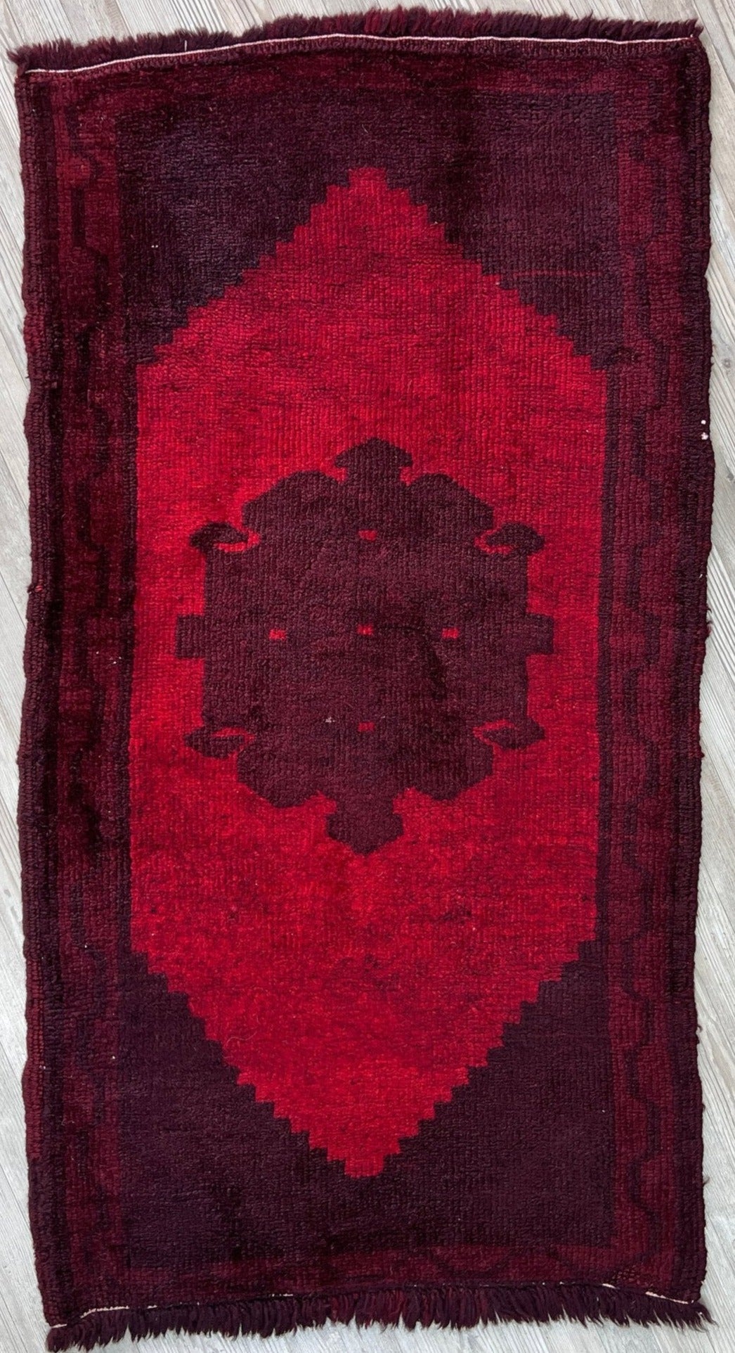 red handmade wool turkish mini rug bathmat doormat. Rug shop san francisco bay area.