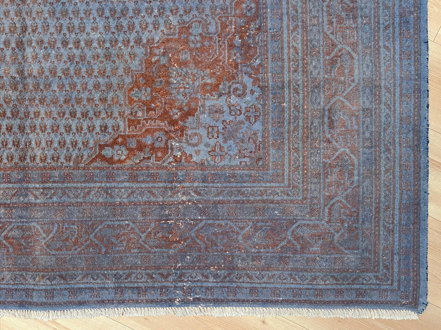 Blue overdyed turkish rug. Muted wool handmade Turkish rug store SF Bay Area. Buy rug palo alto, berkeley, los altos berkeley