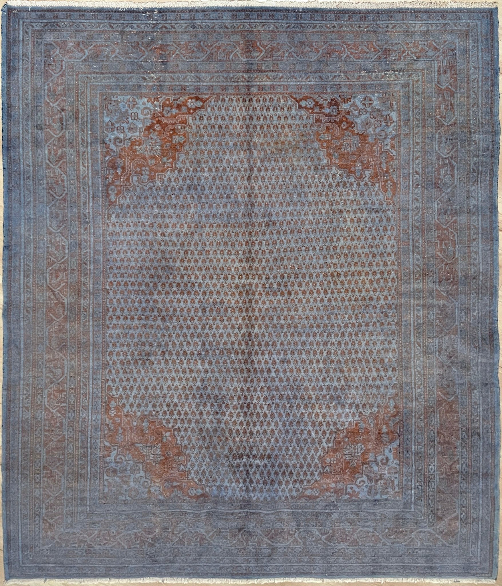 Blue overdyed turkish rug. Muted wool handmade Turkish rug store SF Bay Area. Buy rug palo alto, berkeley, los altos berkeley